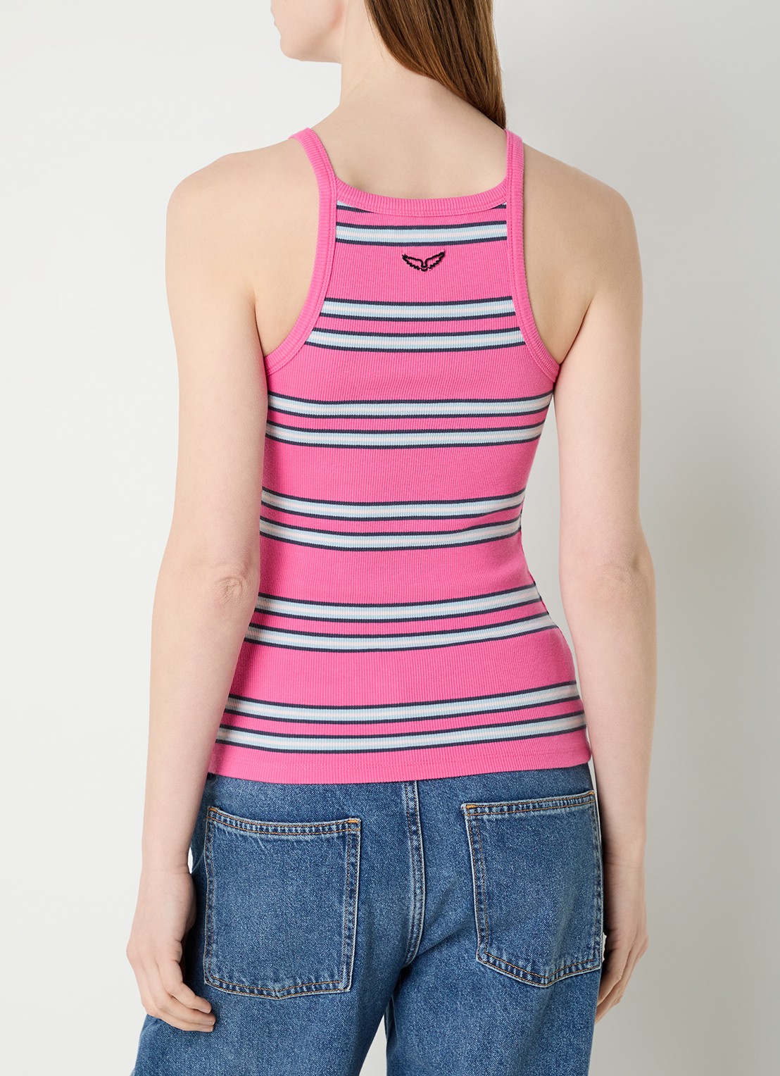 Zadig&Voltaire Albao ribgebreide tanktop met streepprint - achterkant fuchsia