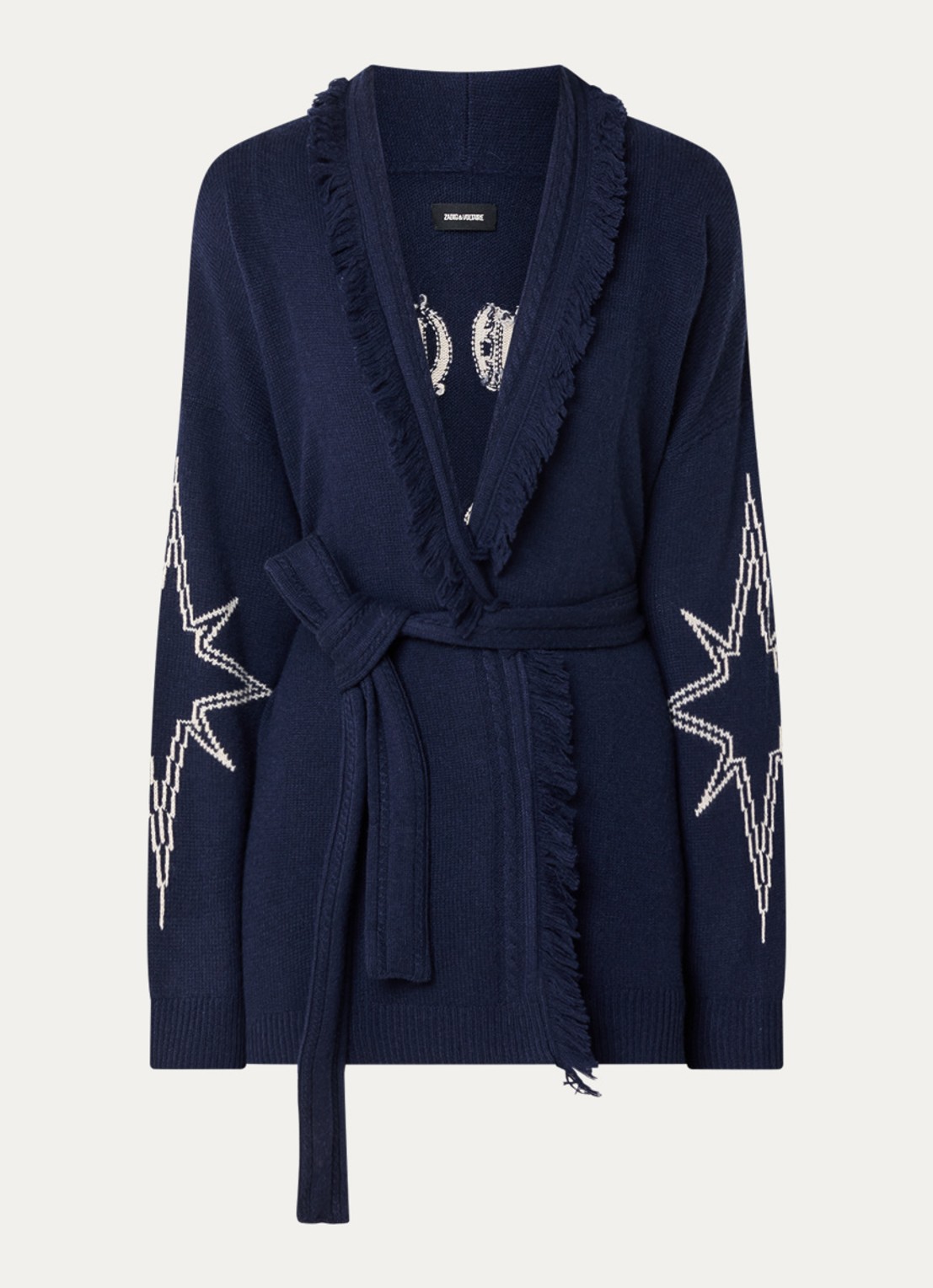 Zadig&Voltaire Alpa fijngebreid vest in kasjmierblend met strikceintuur - voorkant 3 donkerblauw