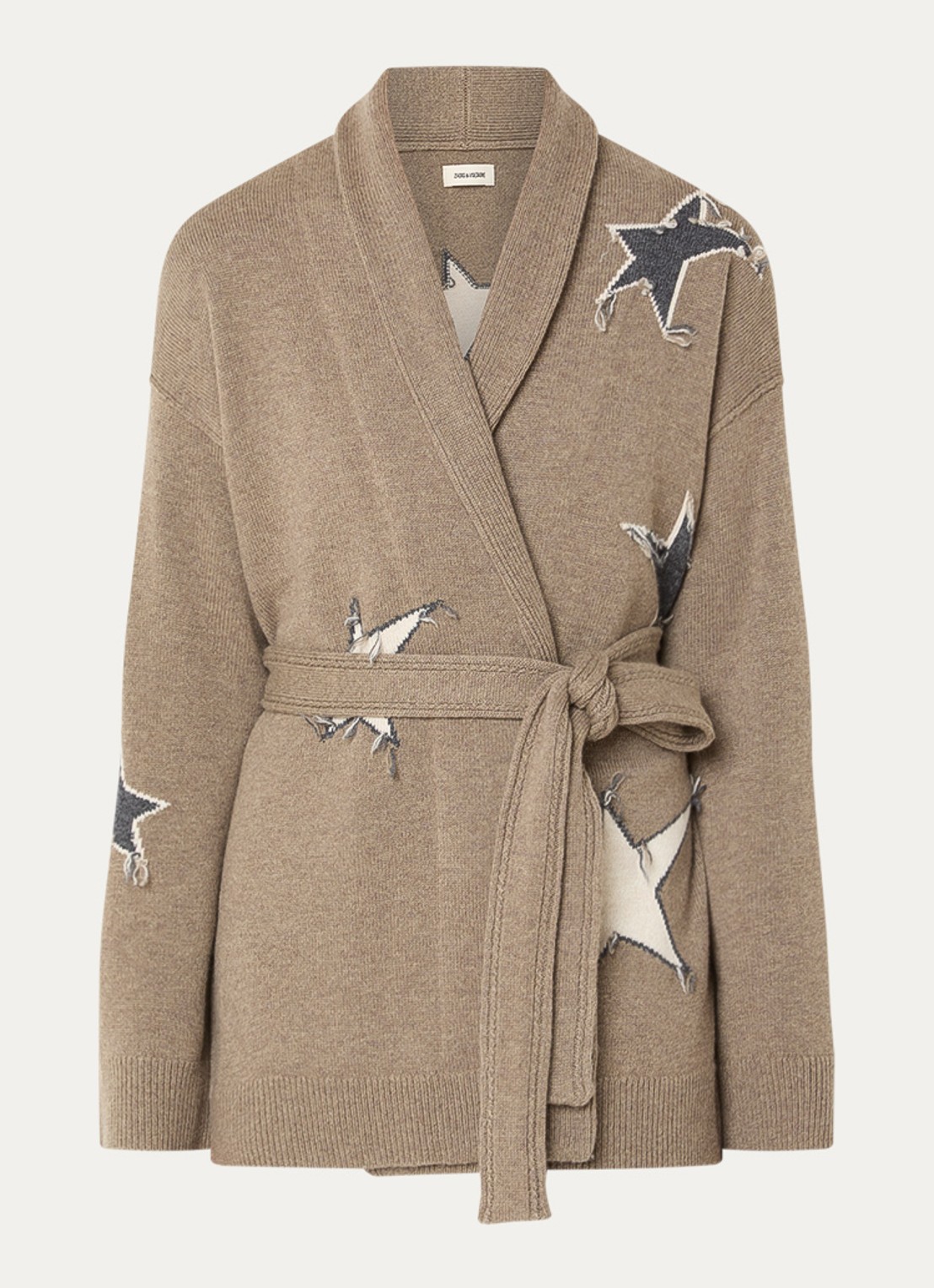 Zadig&Voltaire Alpa fijngebreid vest in kasjmierblend met strikceintuur - voorkant 3 zand