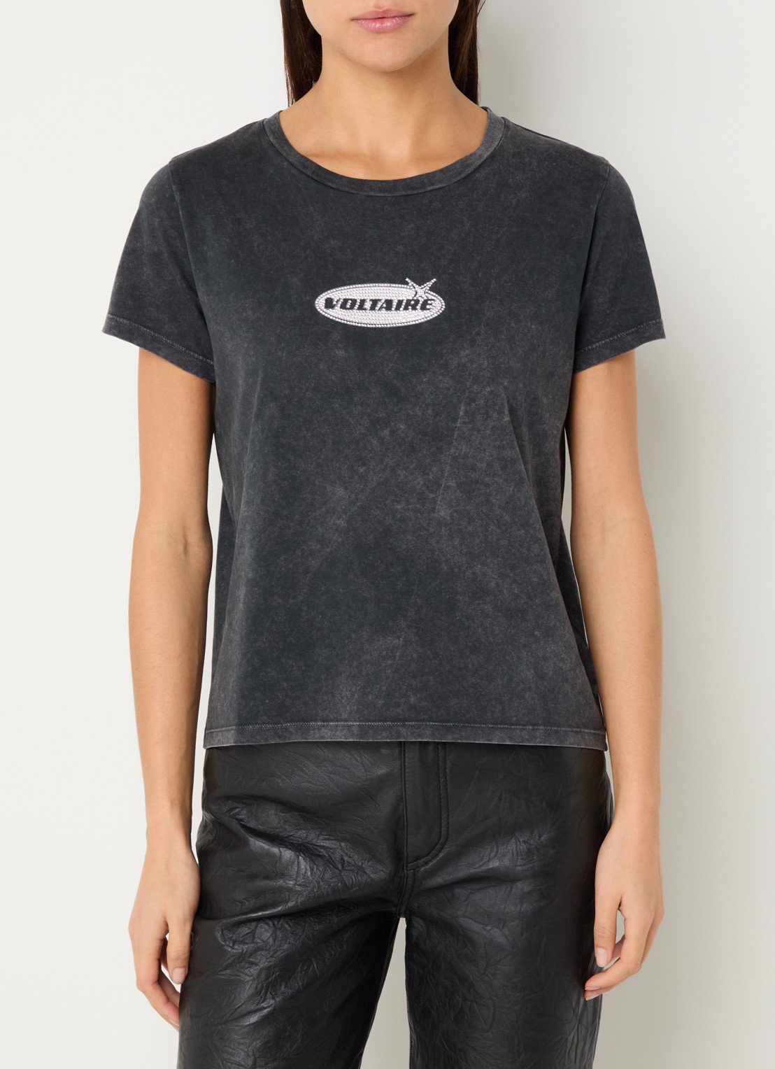 Zadig&Voltaire Alys T-shirt met logoprint en strass - detail 4 antraciet