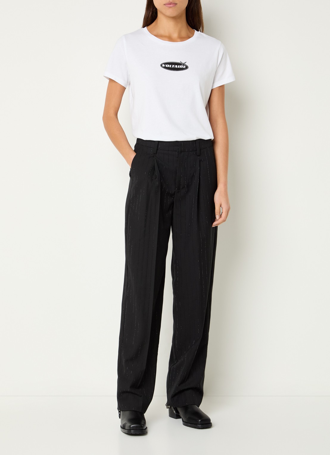 Zadig&Voltaire Alys T-shirt met logoprint en strass - voorkant 4 wit
