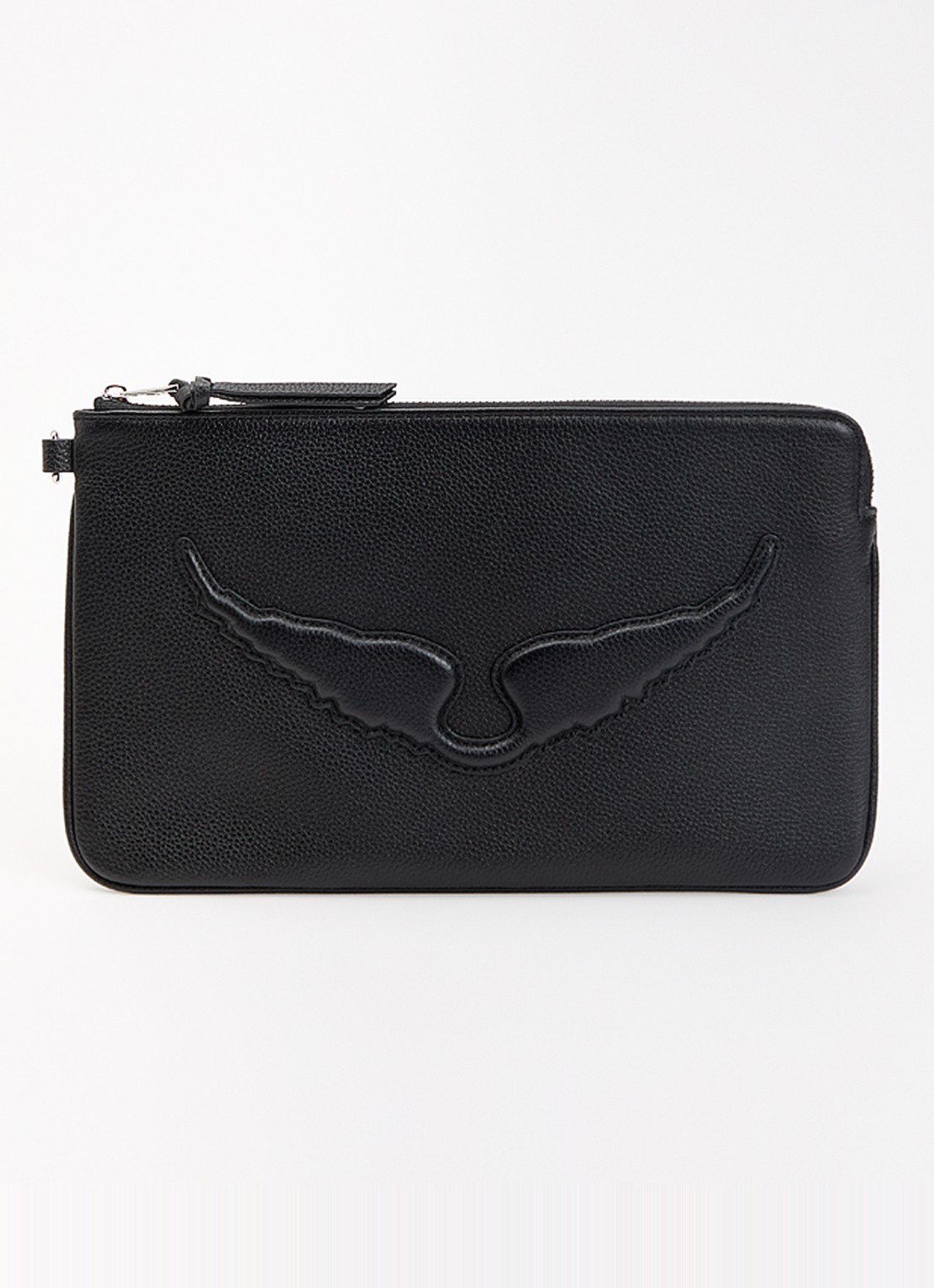 Zadig&Voltaire Angel clutch van leer met logo - voorkant 2 zwart