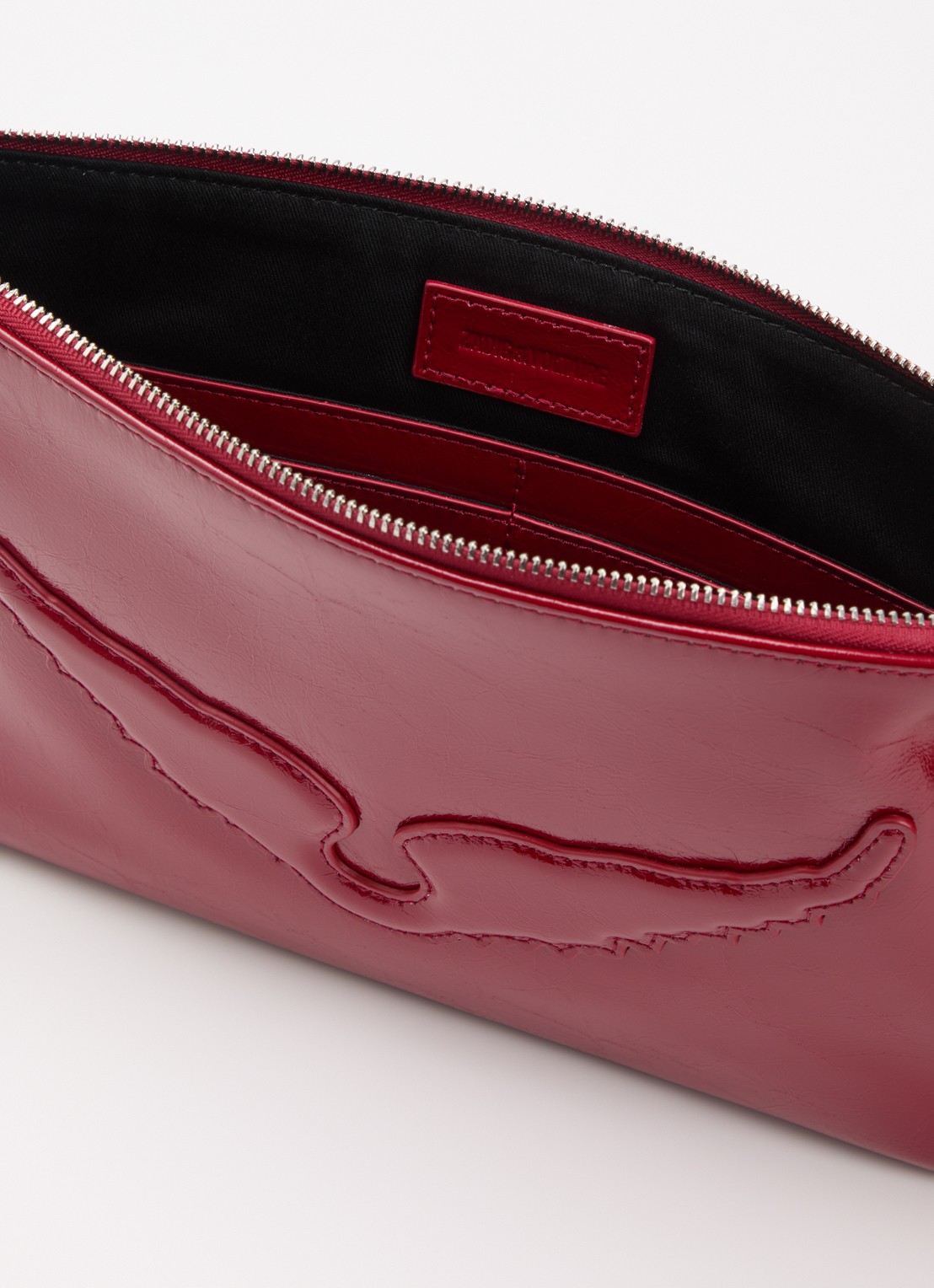 Zadig&Voltaire Angel clutch van leer met logo - detail 3 cranberryrood