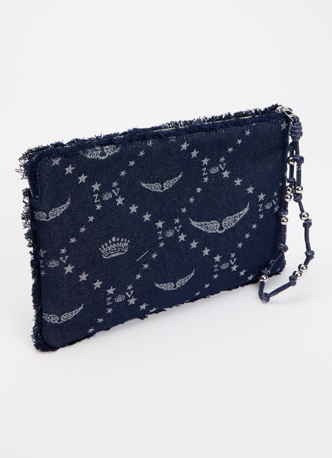 Zadig&Voltaire Angel Denim Monogram clutch met logoborduring  - achterkant 5 donkerblauw