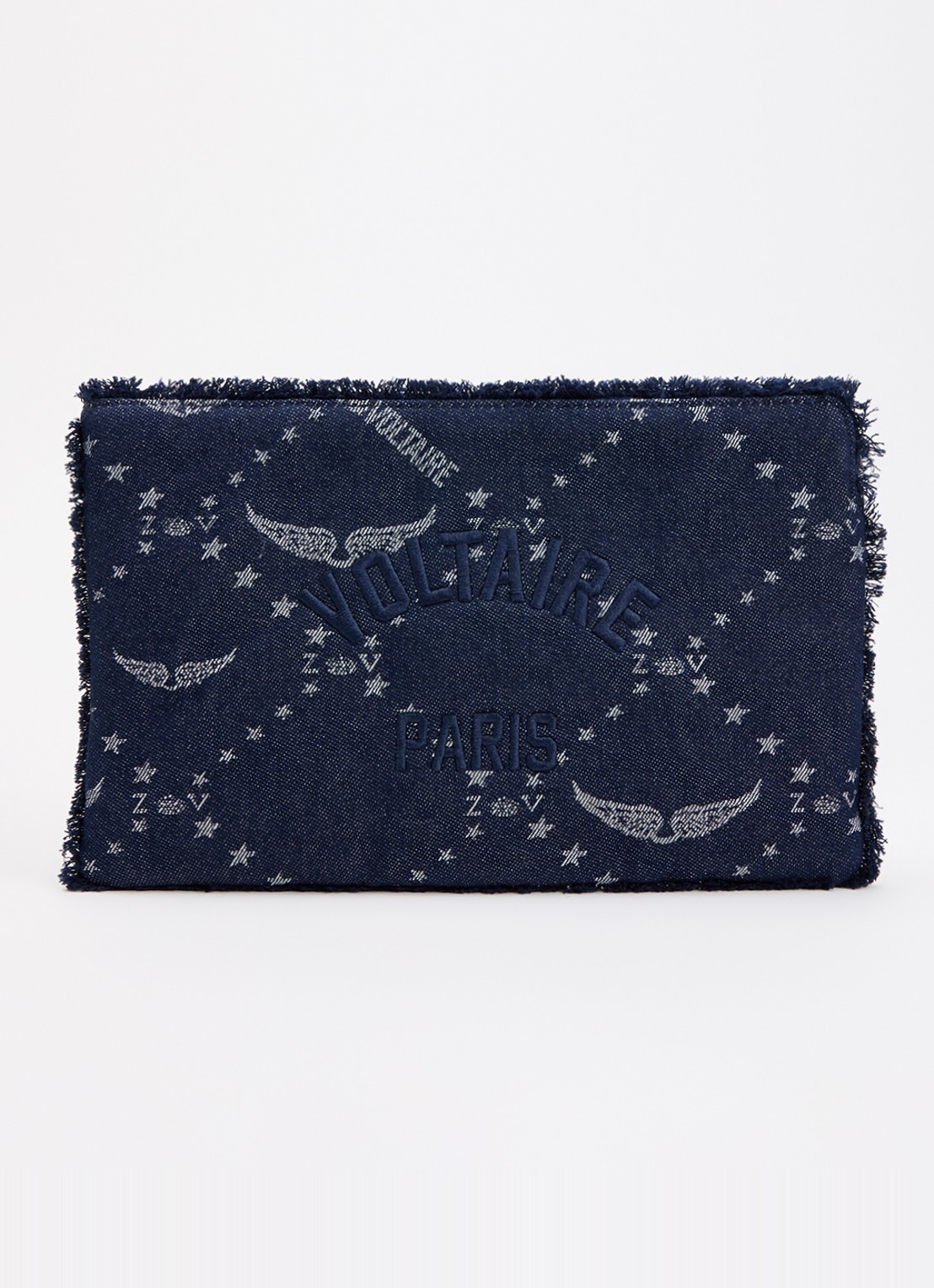 Zadig&Voltaire Angel Denim Monogram clutch met logoborduring  - voorkant 4 donkerblauw