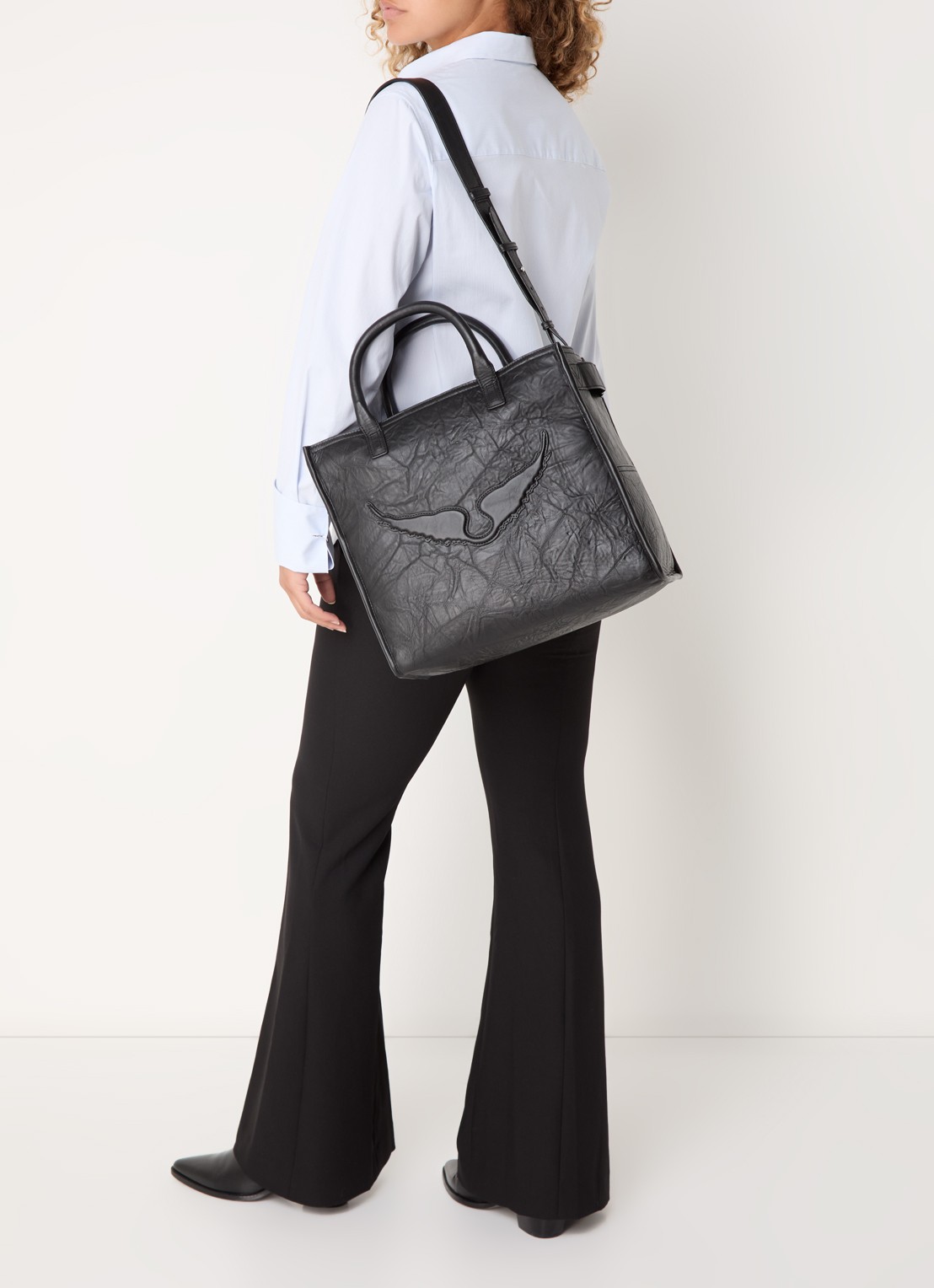 Zadig&Voltaire Angel handtas van leer met afneembare schouderriem - voorkant 3 zwart