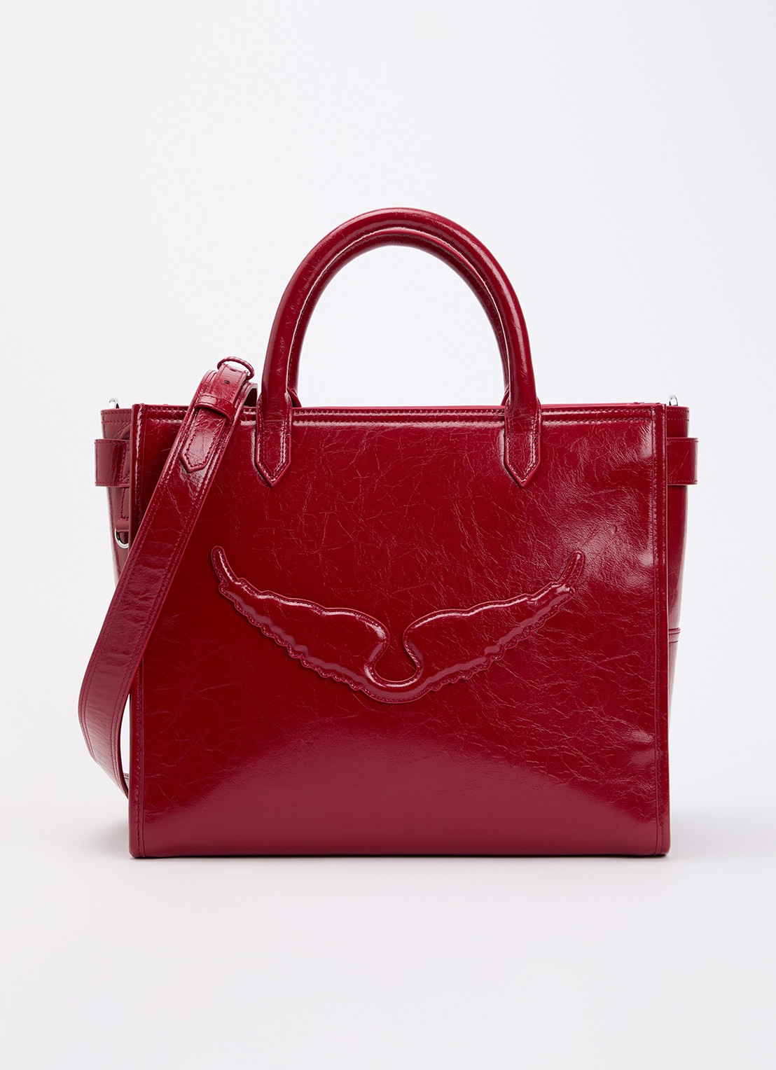 Zadig&Voltaire Angel Tote handtas van lakleer met afneembare schouderriem  - voorkant 5 kersenrood
