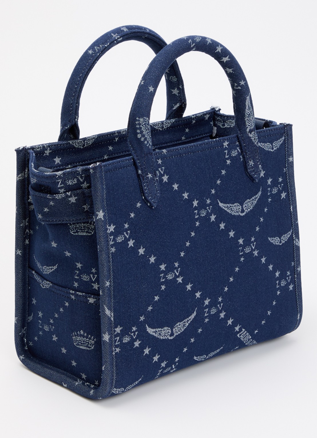 Zadig&Voltaire Angel Tote xs handtas van denim met afneembare schouderriem - achterkant donkerblauw