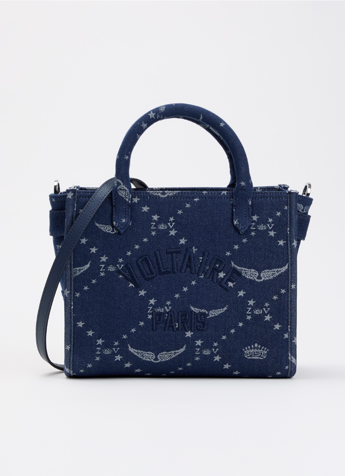 Zadig&Voltaire Angel Tote xs handtas van denim met afneembare schouderriem - voorkant 5 donkerblauw