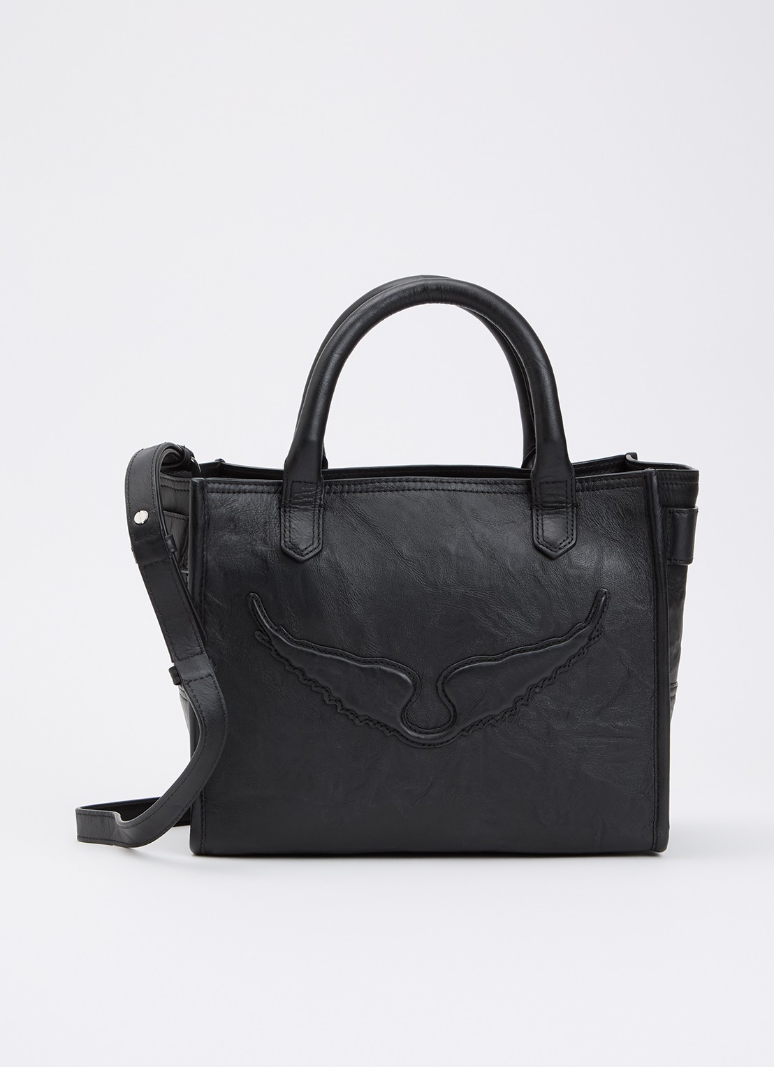 Zadig&Voltaire Angel Tote XS handtas van leer met logo - voorkant zwart