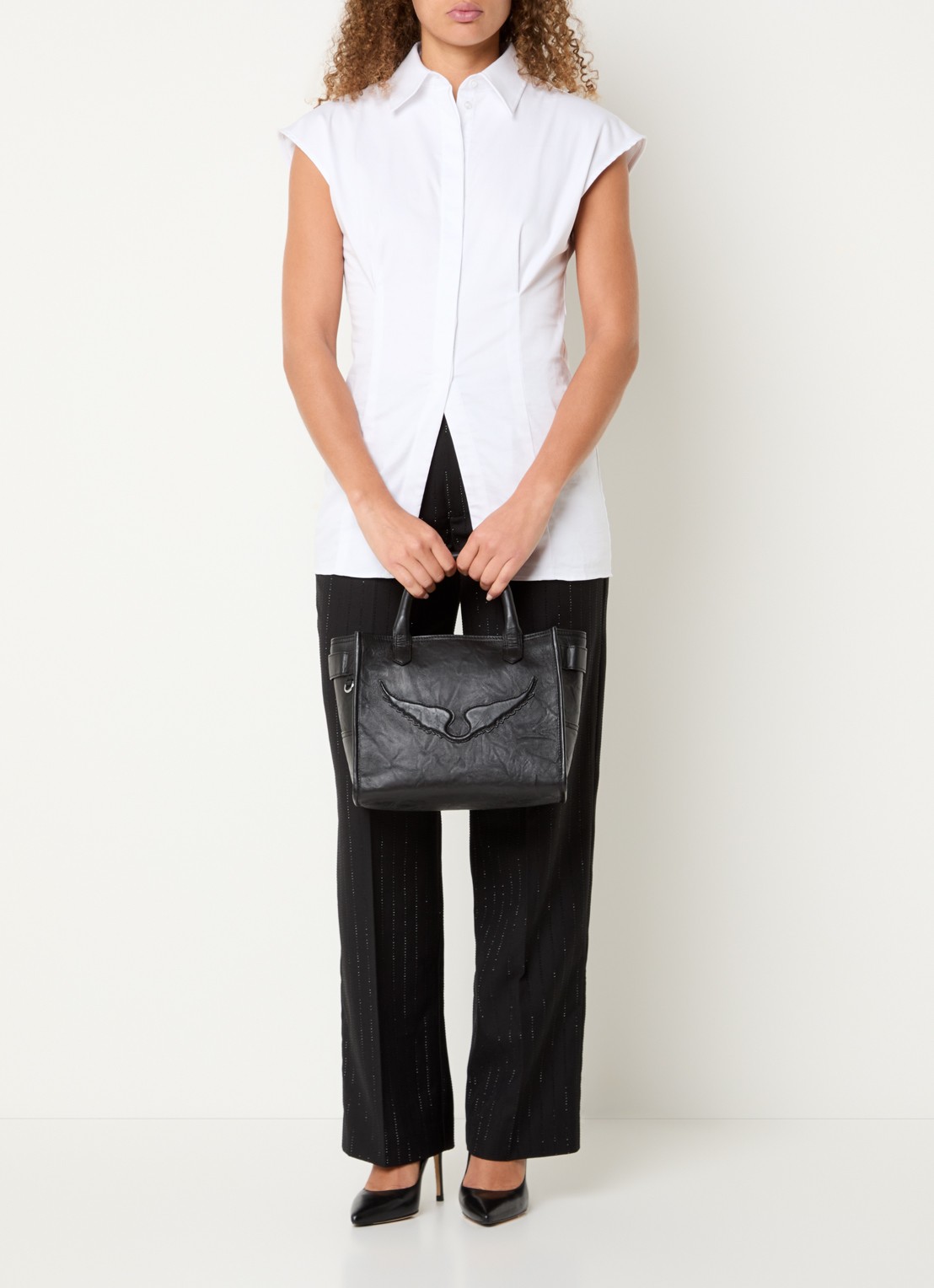 Zadig&Voltaire Angel Tote XS handtas van leer met logo - voorkant 3 zwart