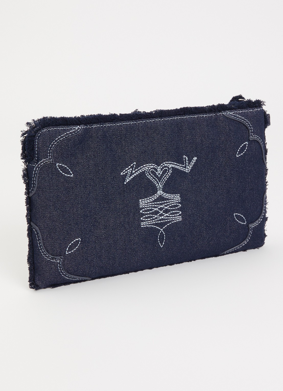 Zadig&Voltaire Angle clutch van denim met borduring - achterkant 5 indigo
