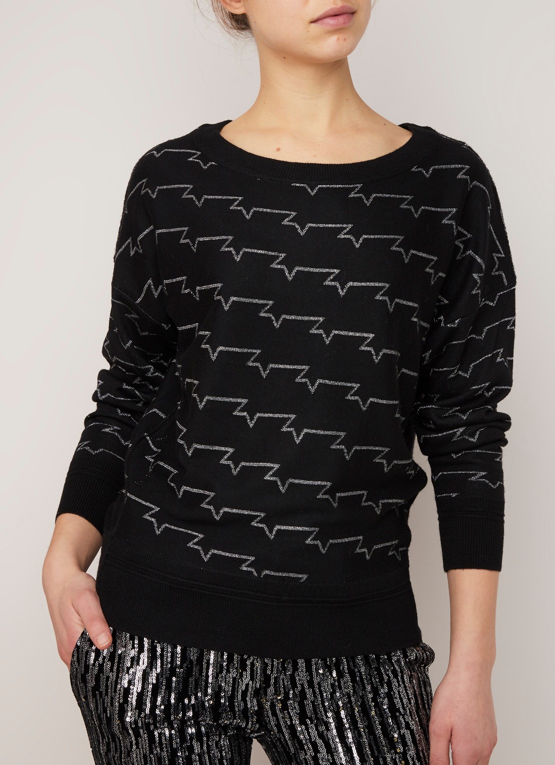 Zadig&Voltaire Anouk pullover in wolblend met lurex - detail 4 zwart