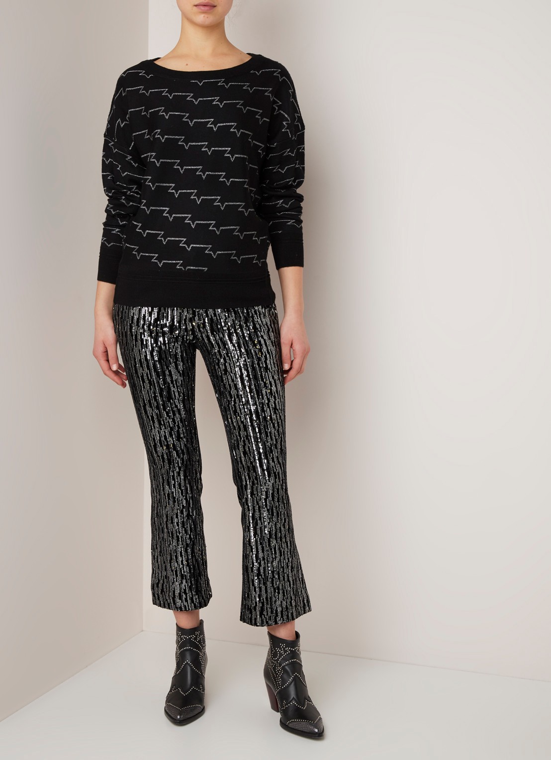 Zadig&Voltaire Anouk pullover in wolblend met lurex - voorkant 2 zwart