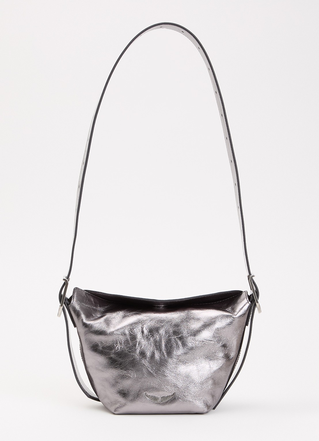 Zadig&Voltaire Baby Jane Vintage schoudertas van leer met metallic finish - voorkant antraciet