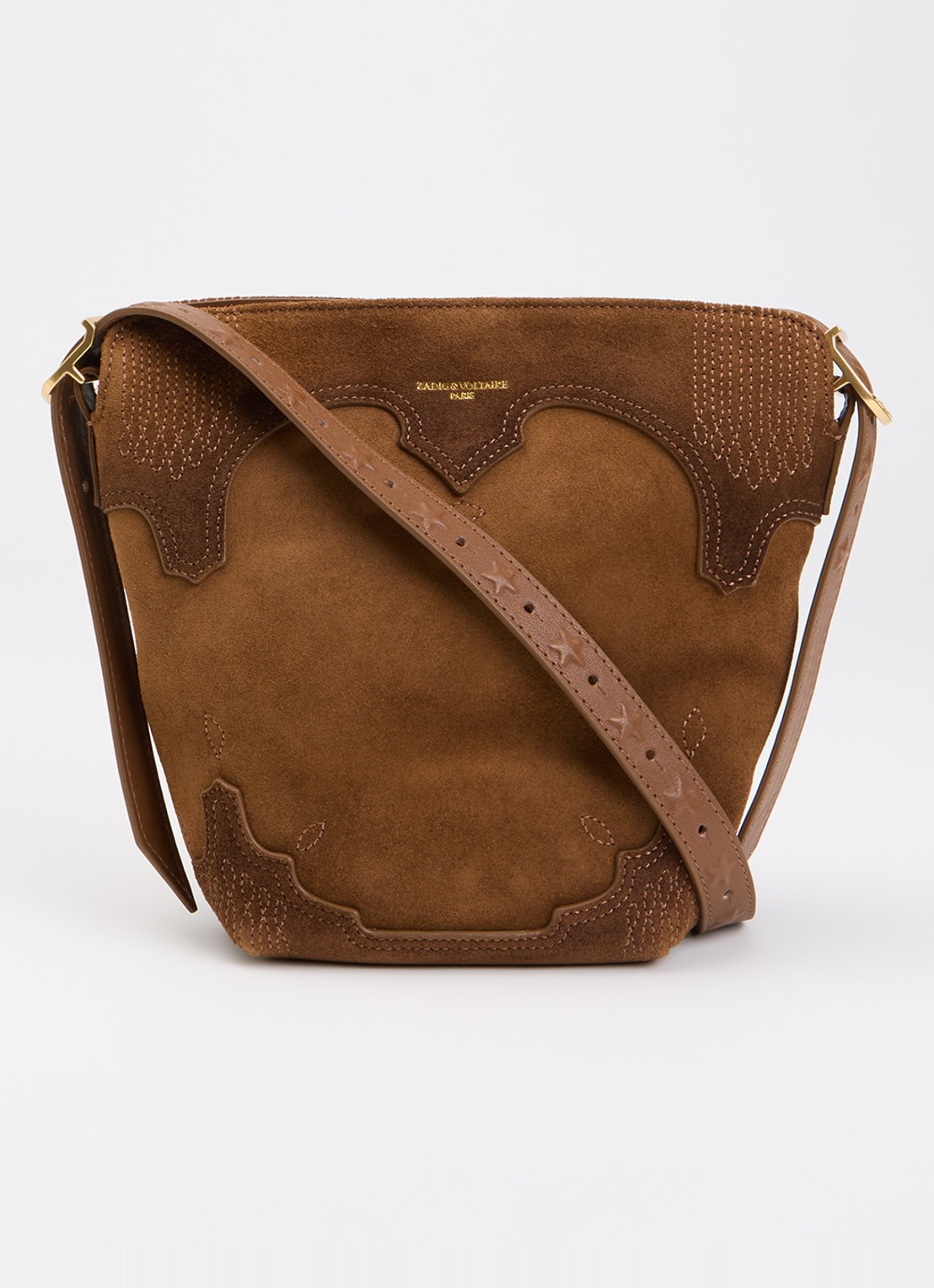 Zadig&Voltaire Baby Jane Weste crossbodytas van suède met verstelbare schouderriem - voorkant 5 cognac