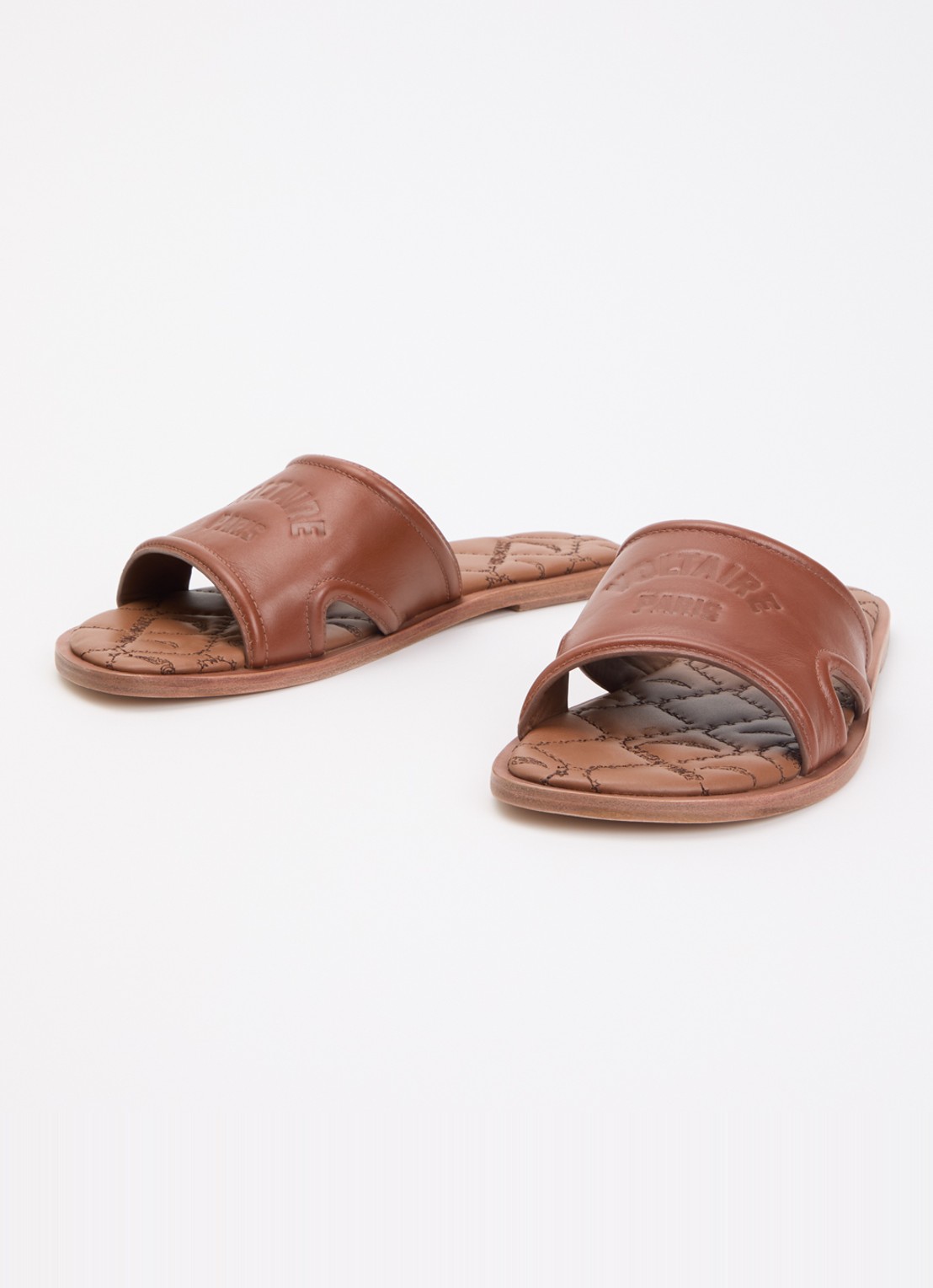 Zadig&Voltaire Beach slipper van leer met logo - detail cognac