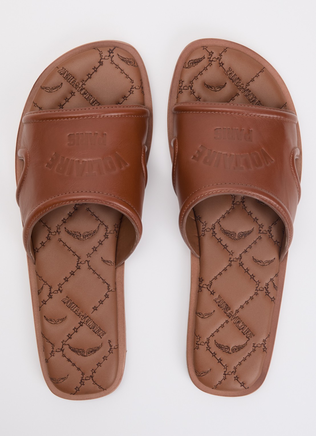 Zadig&Voltaire Beach slipper van leer met logo - detail 2 cognac
