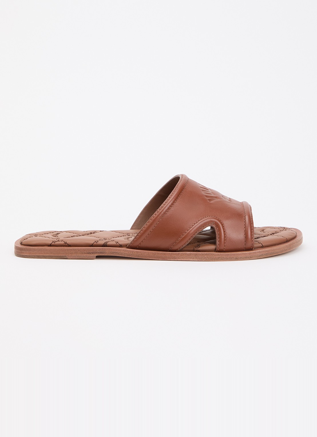 Zadig&Voltaire Beach slipper van leer met logo - voorkant 5 cognac