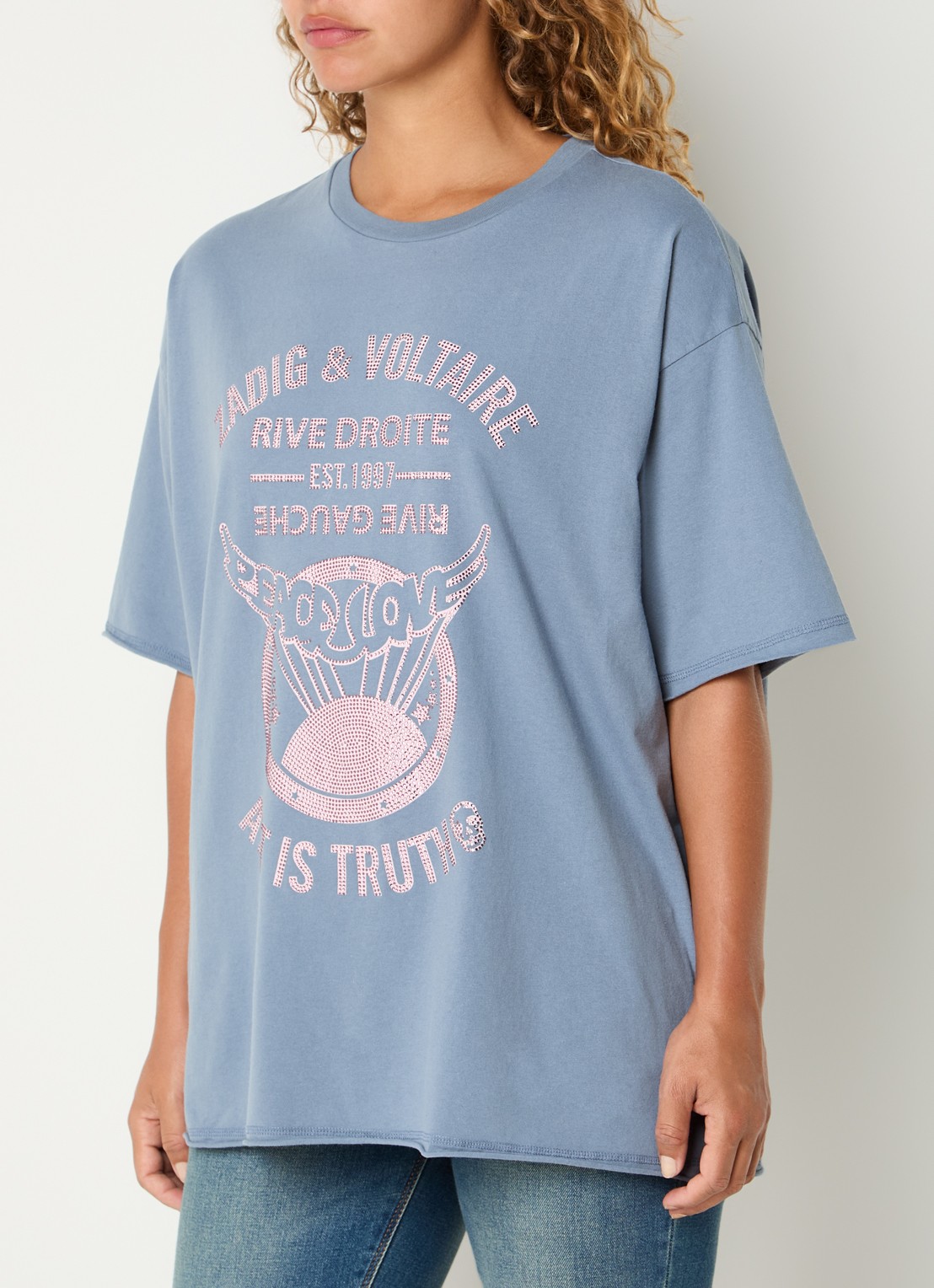 Zadig&Voltaire Berry T-shirt met strass - detail staalblauw