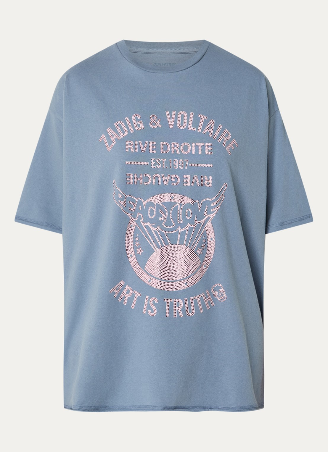 Zadig&Voltaire Berry T-shirt met strass - voorkant 2 staalblauw
