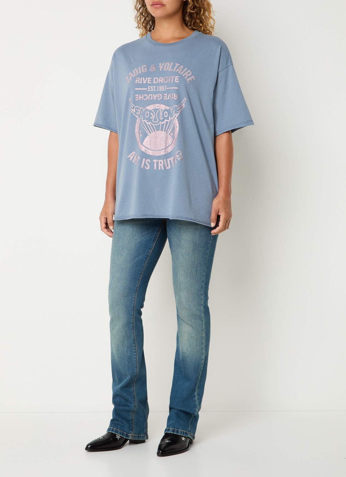 Zadig&Voltaire Berry T-shirt met strass - voorkant 3 staalblauw