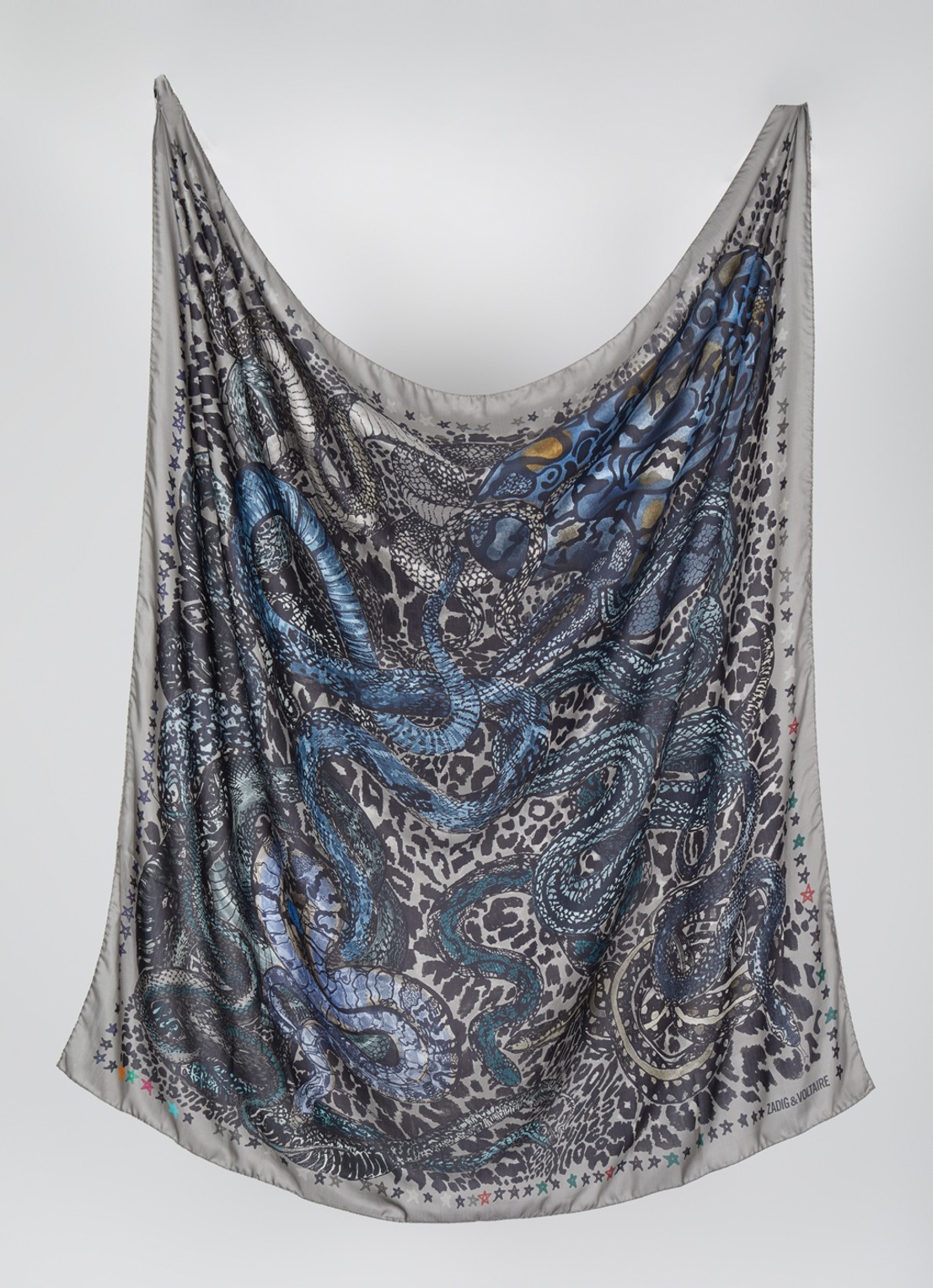 Zadig&Voltaire Billie Snakes sjaal in zijdeblend 125 x 125 cm - detail grijs