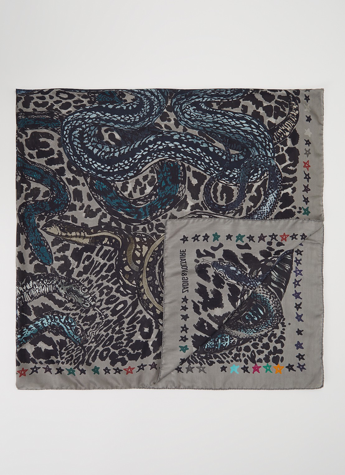 Zadig&Voltaire Billie Snakes sjaal in zijdeblend 125 x 125 cm - voorkant 3 grijs
