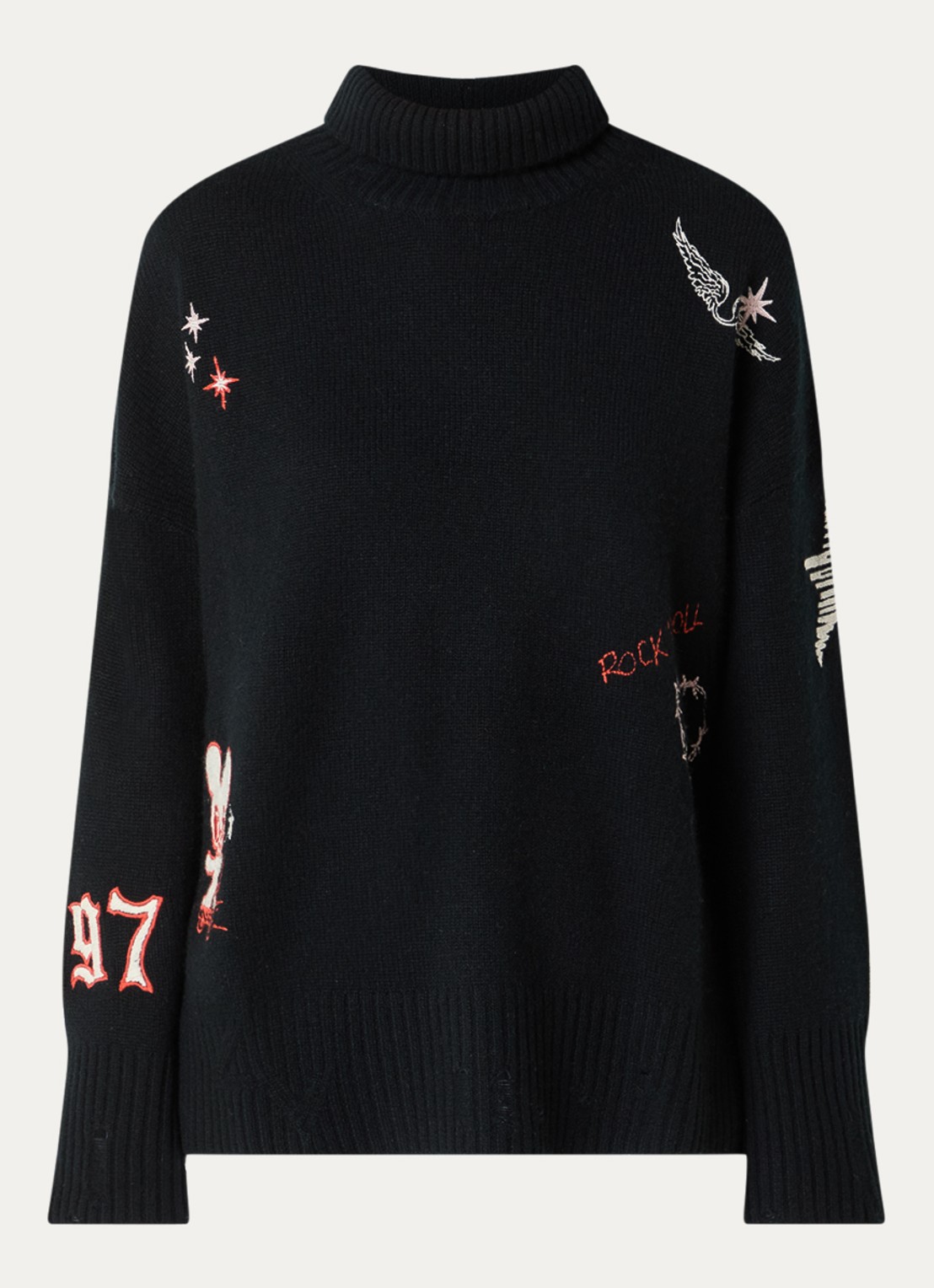 Zadig&Voltaire Bleeza fijngebreide trui van kasjmier met destroyed afwerking - voorkant 3 zwart