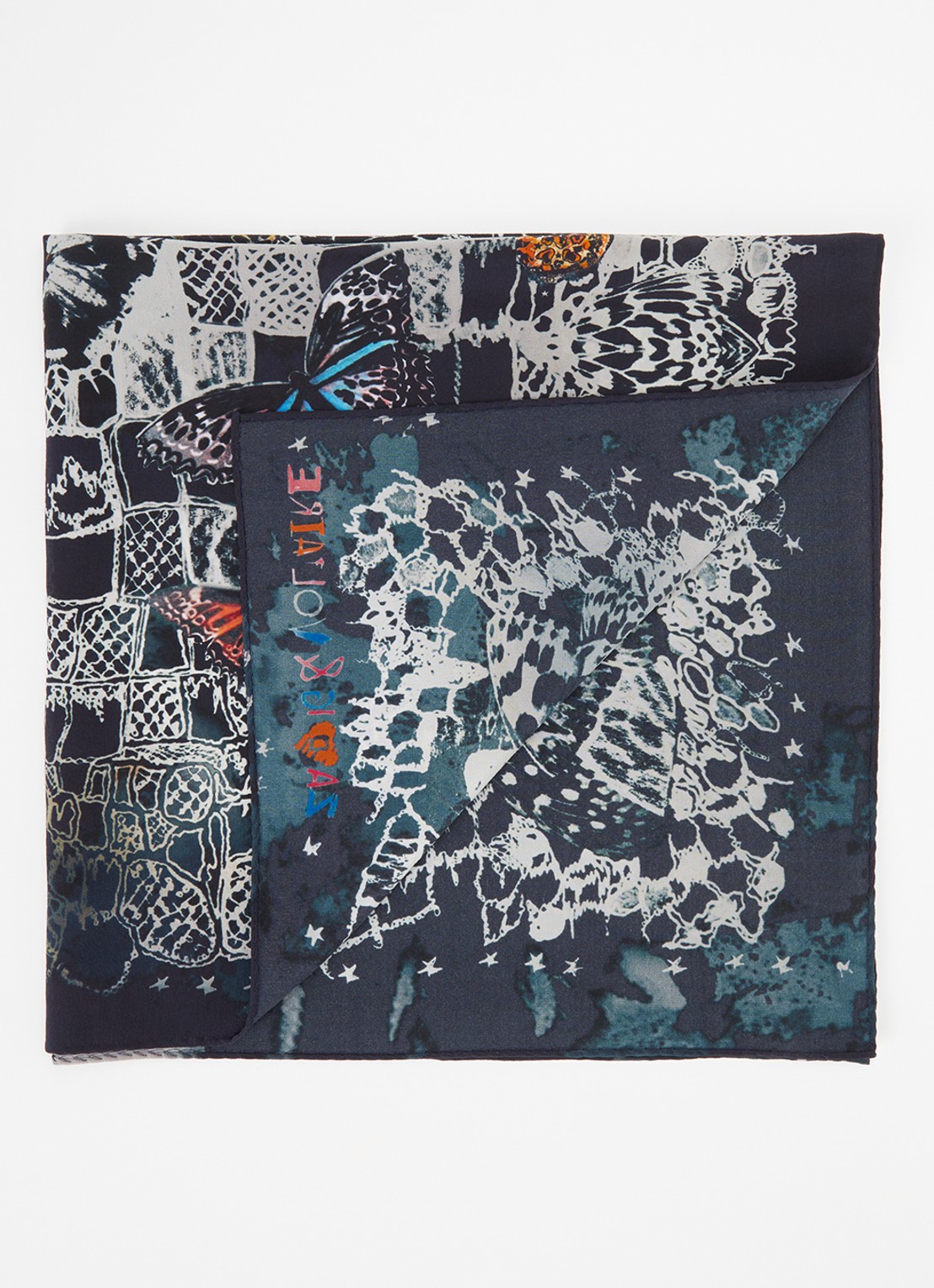Zadig&Voltaire Blondie Butterfly sjaal van zijde met print 65 x 65 cm - voorkant zwart
