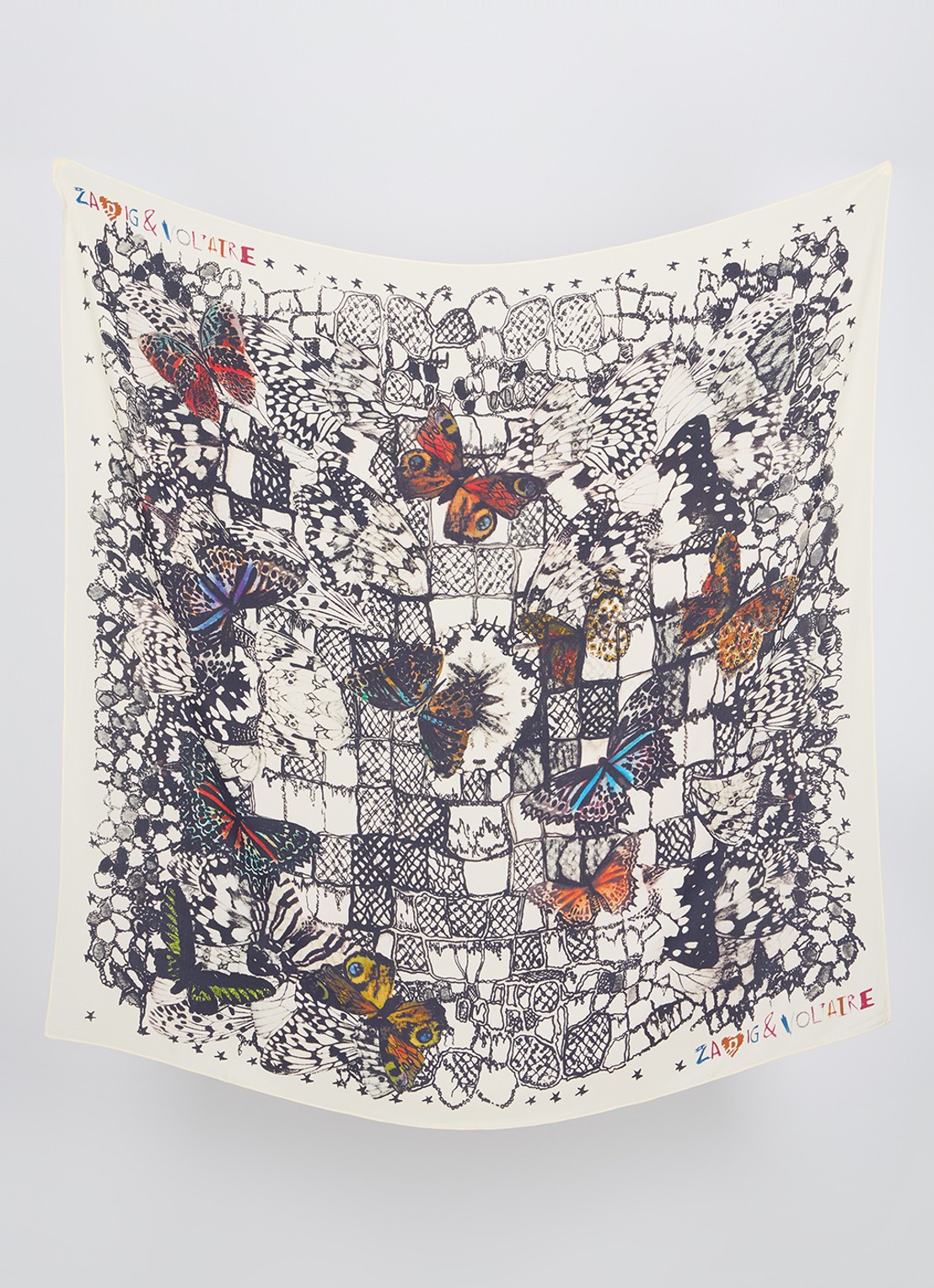 Zadig&Voltaire Blondie sjaal van zijde met print 130 x 130 cm - detail gebroken wit