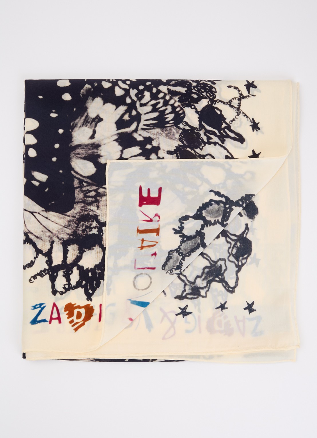 Zadig&Voltaire Blondie sjaal van zijde met print 130 x 130 cm - voorkant 3 gebroken wit
