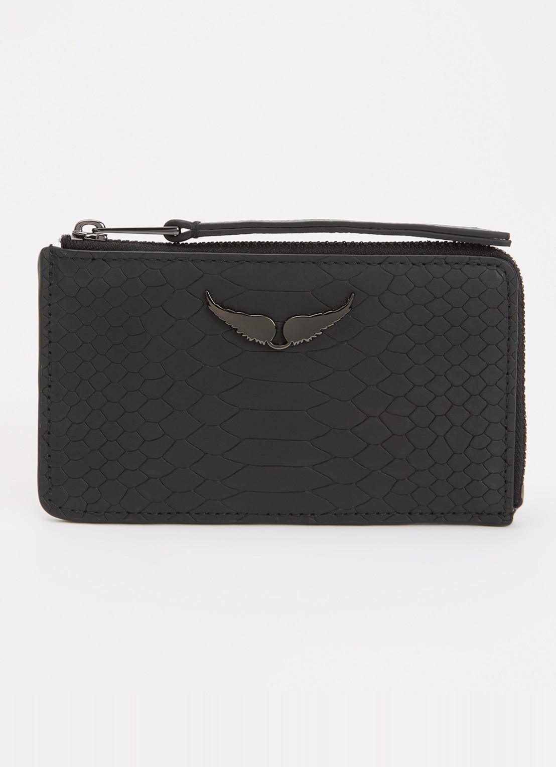 Zadig&Voltaire Card Soft Savage pasjeshouder van leer met crocostructuur - voorkant 2 antraciet