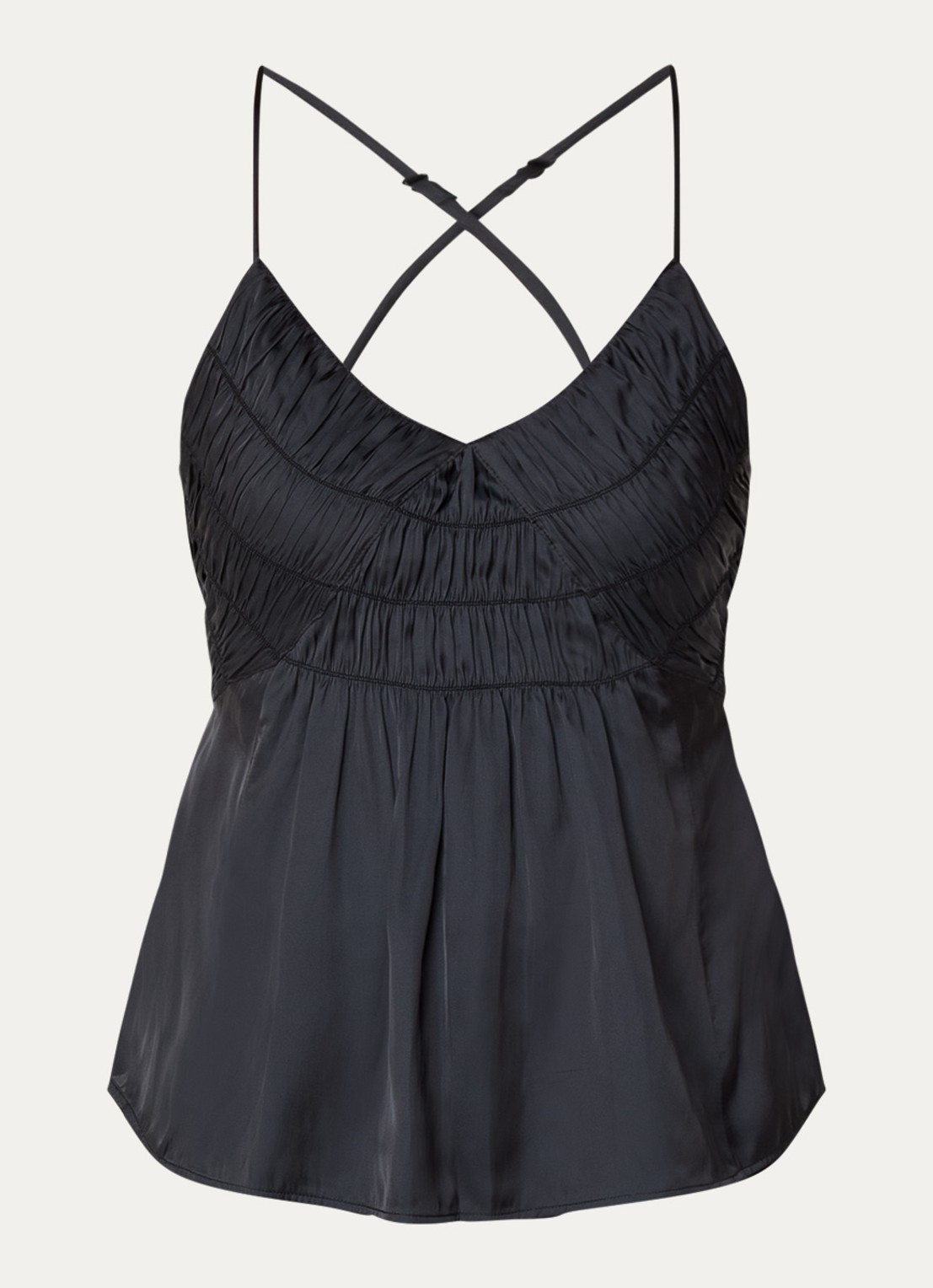 Zadig&Voltaire Cayonne top van satijn met smockwerk - voorkant 2 zwart