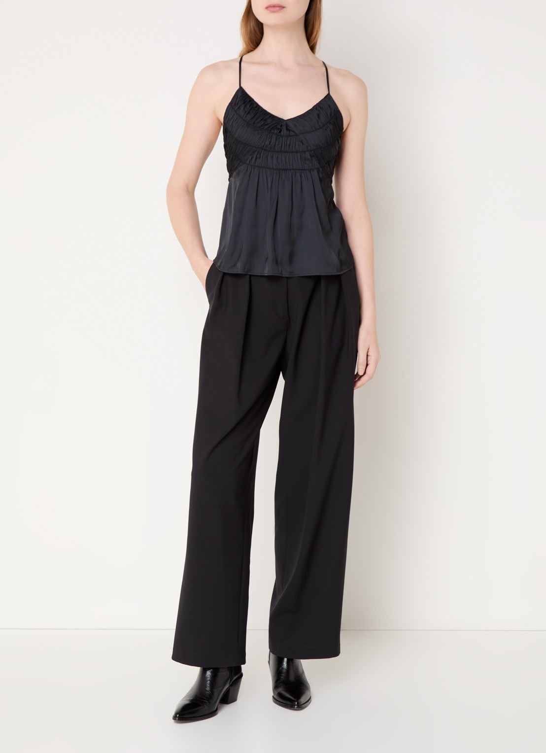 Zadig&Voltaire Cayonne top van satijn met smockwerk - voorkant 3 zwart