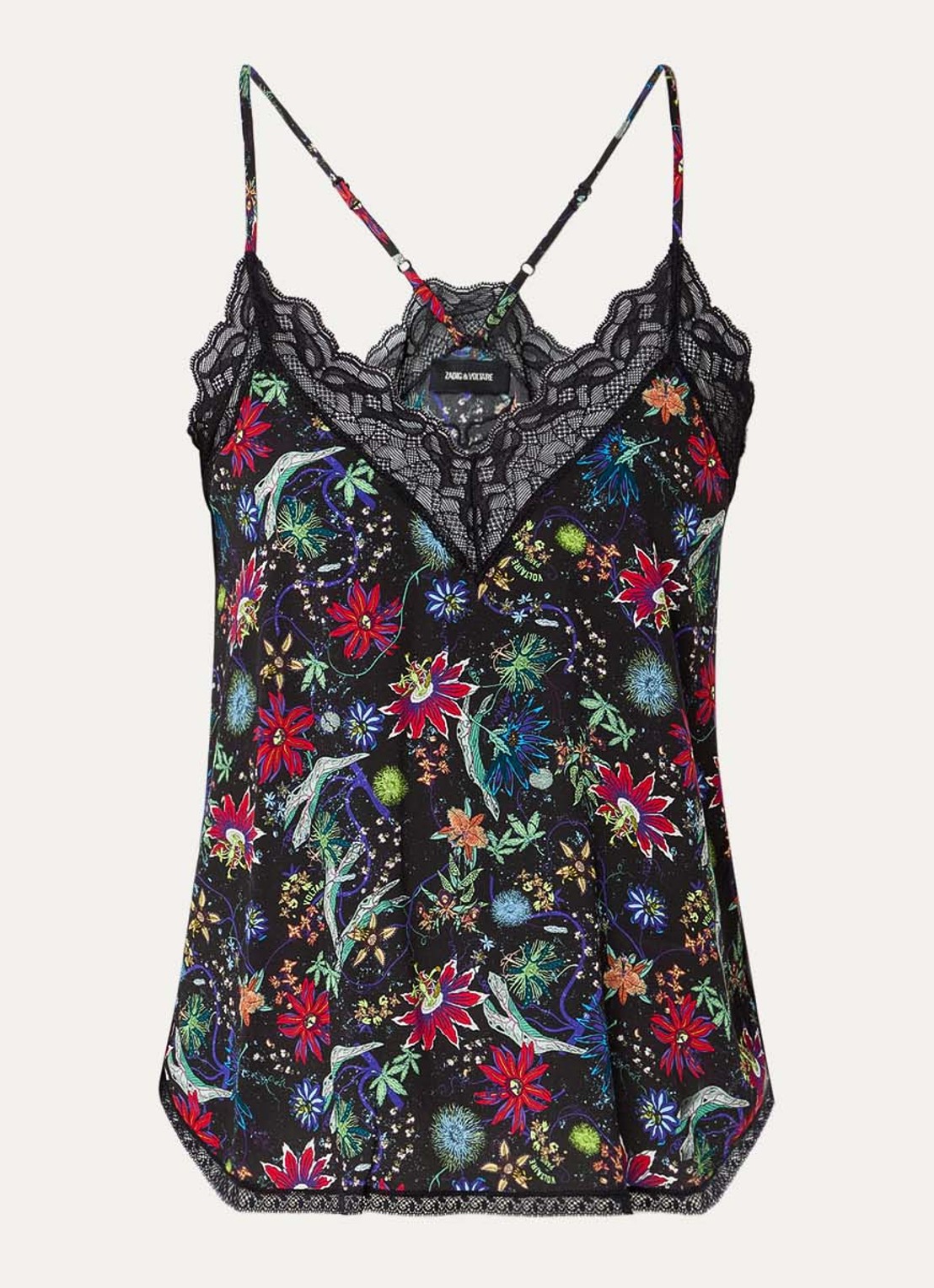 Zadig&Voltaire Christy top met bloemenprint en details van kant - voorkant 3 zwart