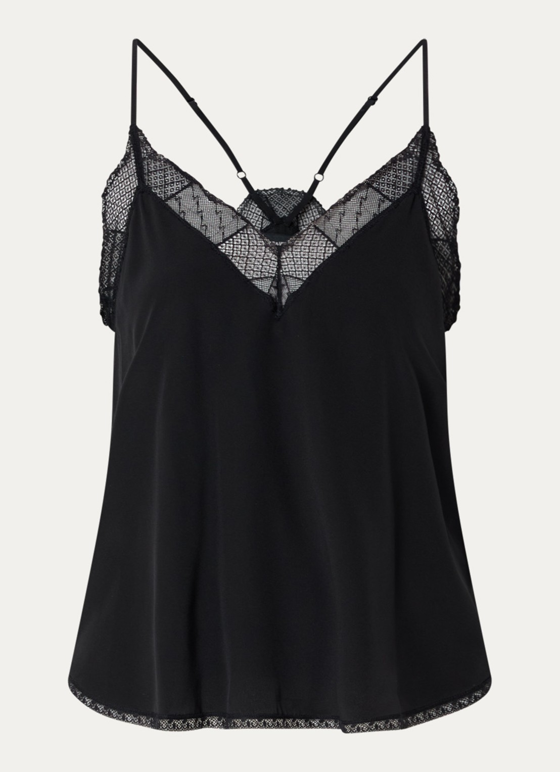 Zadig&Voltaire Christy top van zijde met details van kant - voorkant zwart