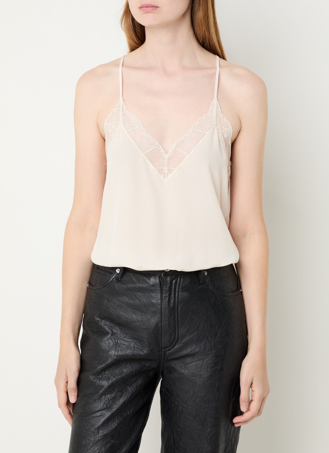 Zadig&Voltaire Christy top van zijde met details van kant - detail 2 gebroken wit