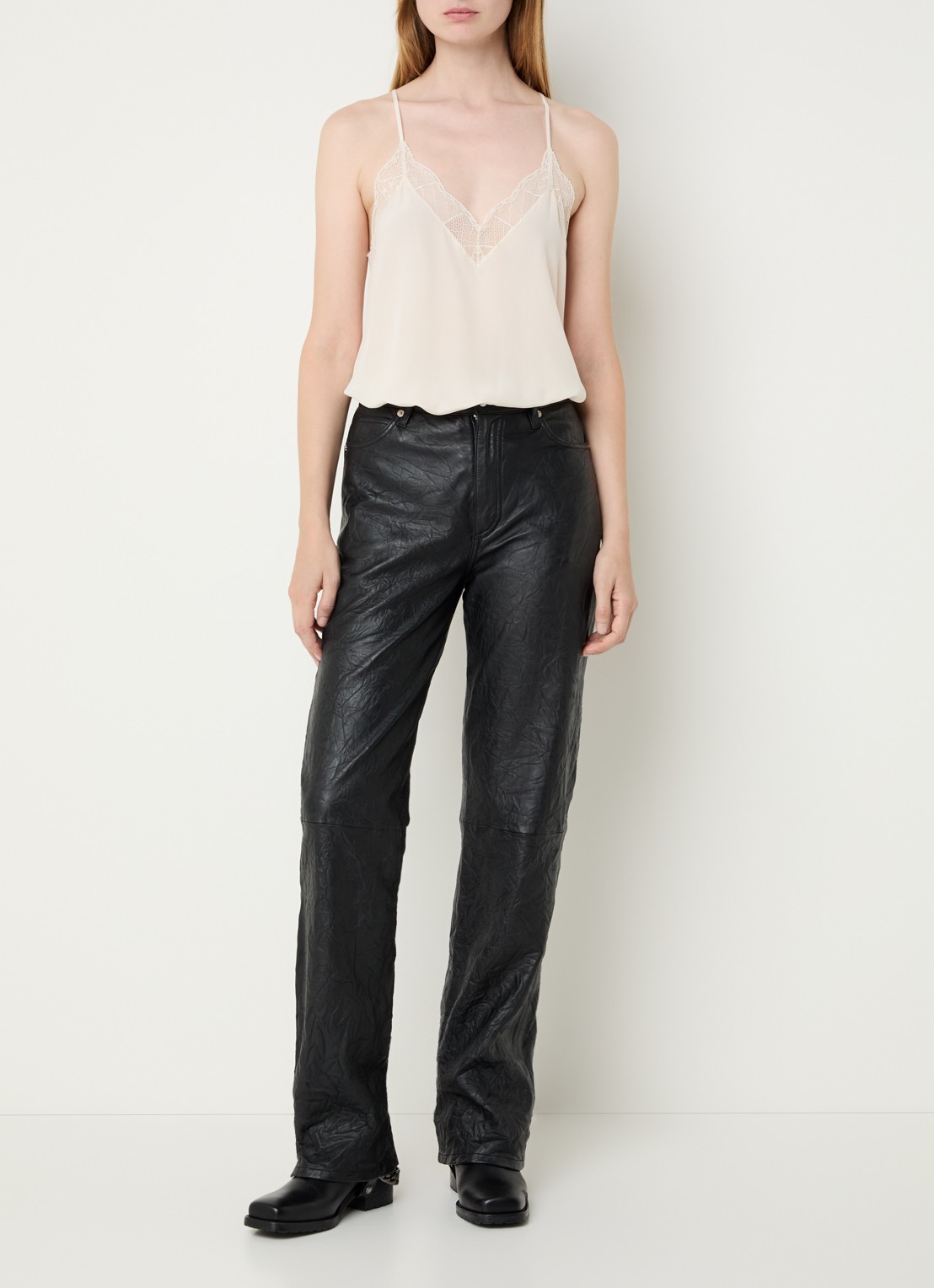 Zadig&Voltaire Christy top van zijde met details van kant - voorkant 4 gebroken wit