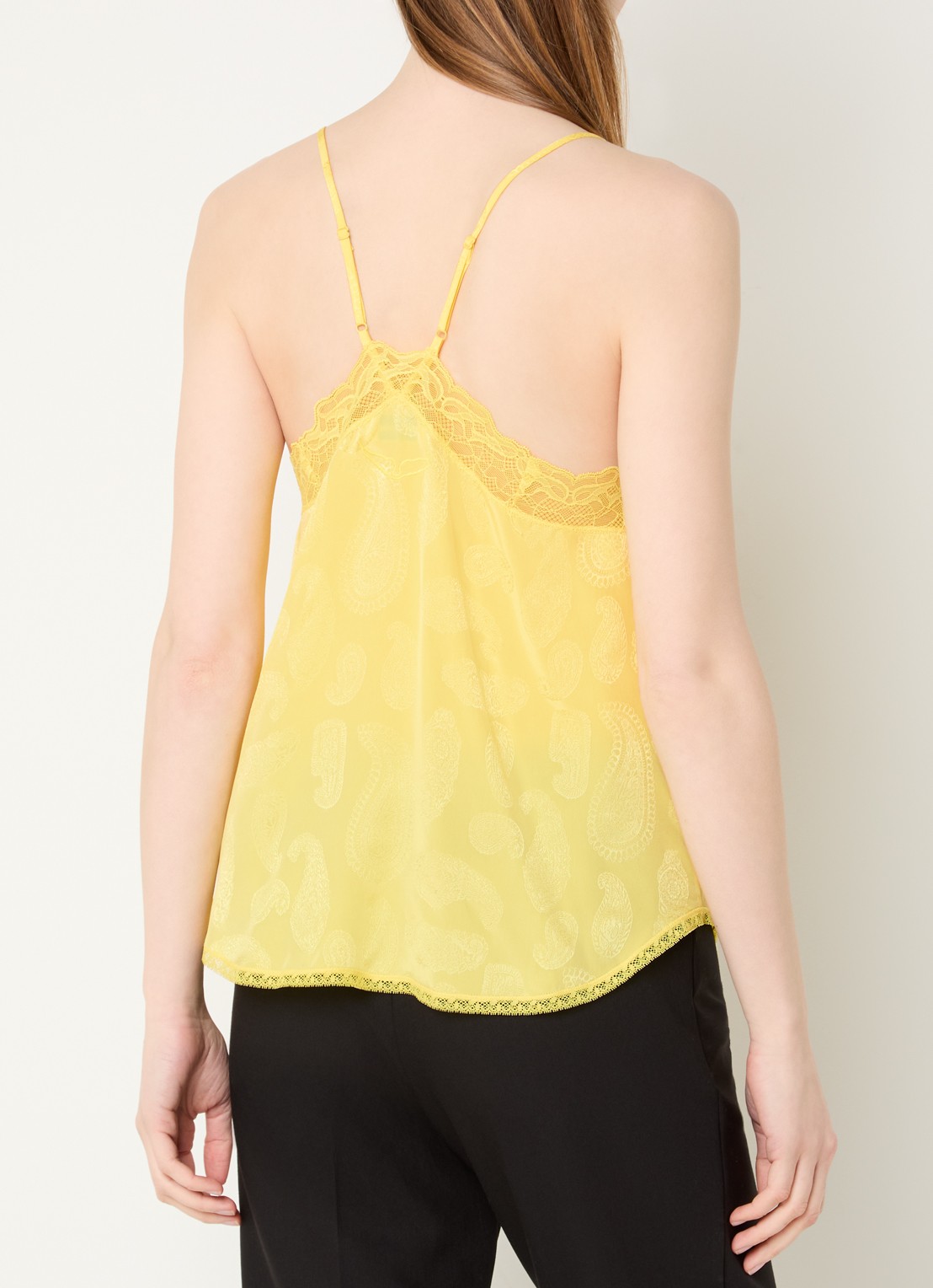 Zadig&Voltaire Christy top van zijde met details van kant - achterkant 3 geel