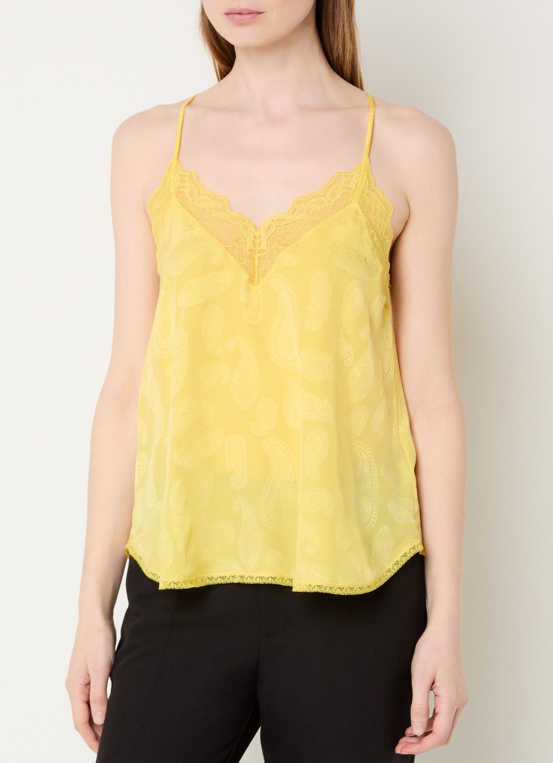 Zadig&Voltaire Christy top van zijde met details van kant - detail 4 geel