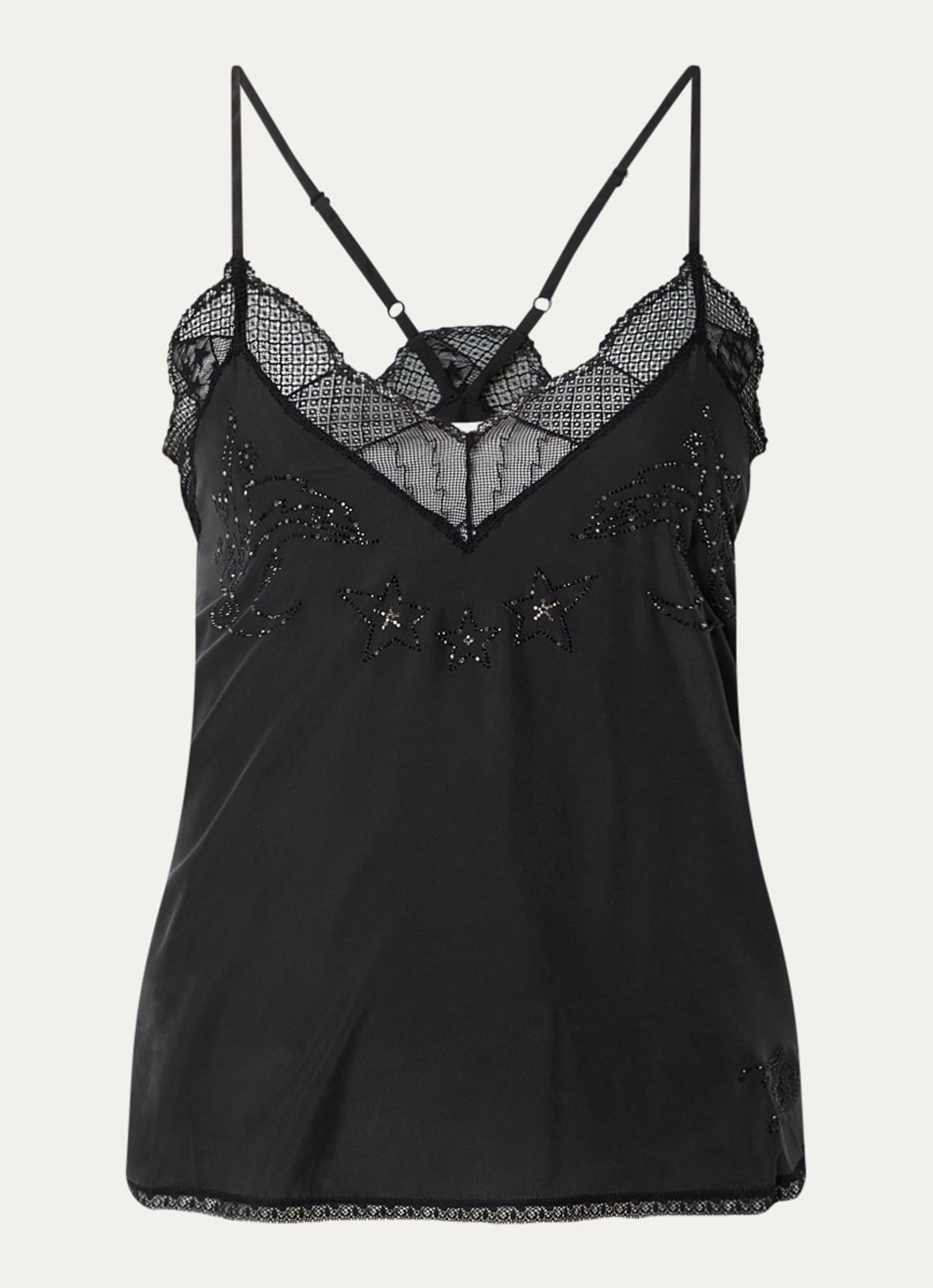 Zadig&Voltaire Christy top van zijde met details van kant - voorkant antraciet
