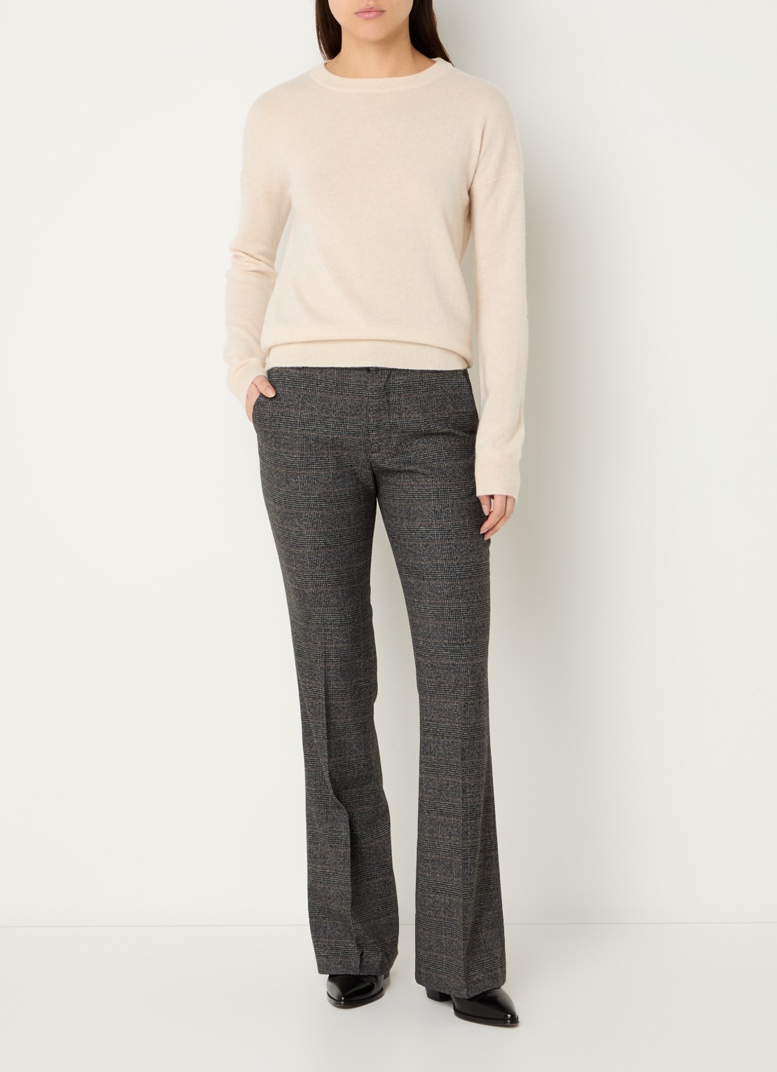 Zadig&Voltaire Cici fijngebreide trui van kasjmier met details van schapenleer - voorkant 2 creme