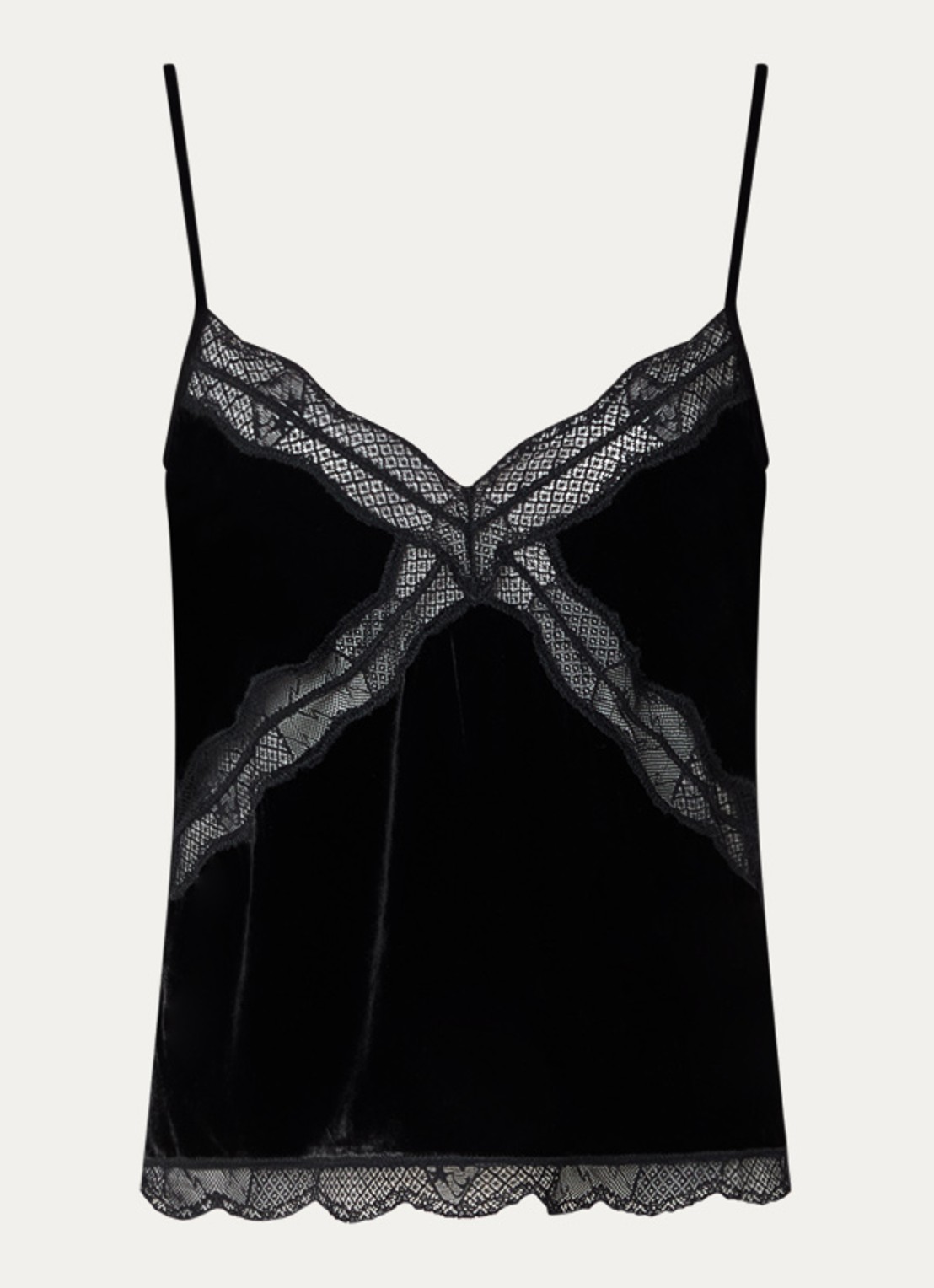 Zadig&Voltaire Cishi spaghettitop van fluweel met details van kant - voorkant 2 zwart