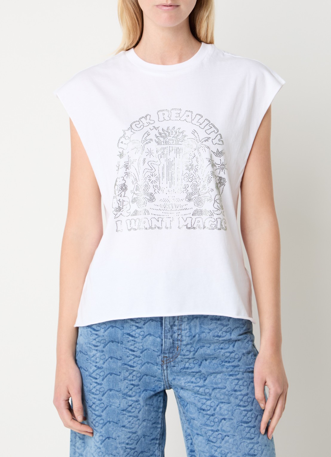 Zadig&Voltaire Cloe Cascade T-shirt met print en strass - detail 4 wit