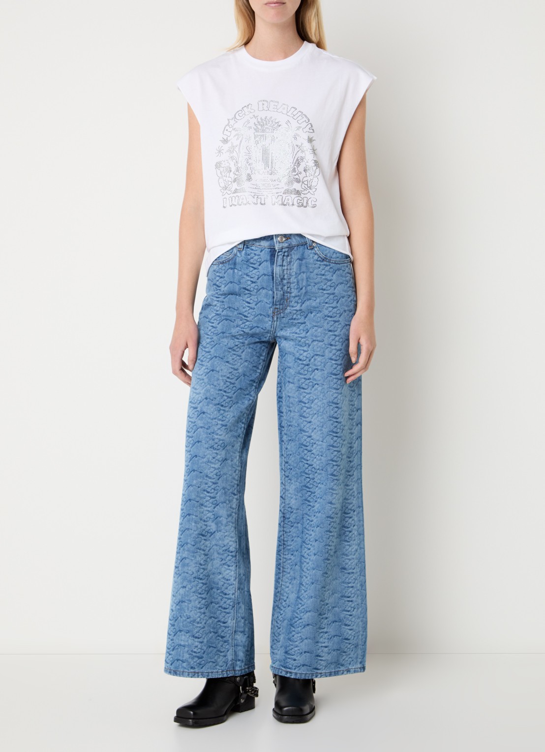 Zadig&Voltaire Cloe Cascade T-shirt met print en strass - voorkant 3 wit