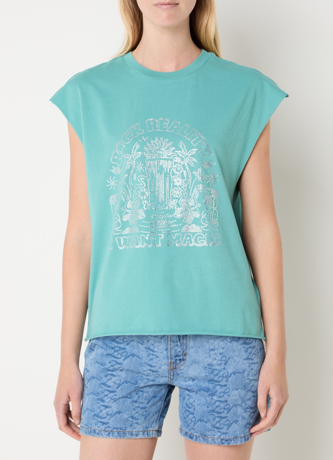 Zadig&Voltaire Cloe Cascade T-shirt met print en strass - detail 3 turquoise