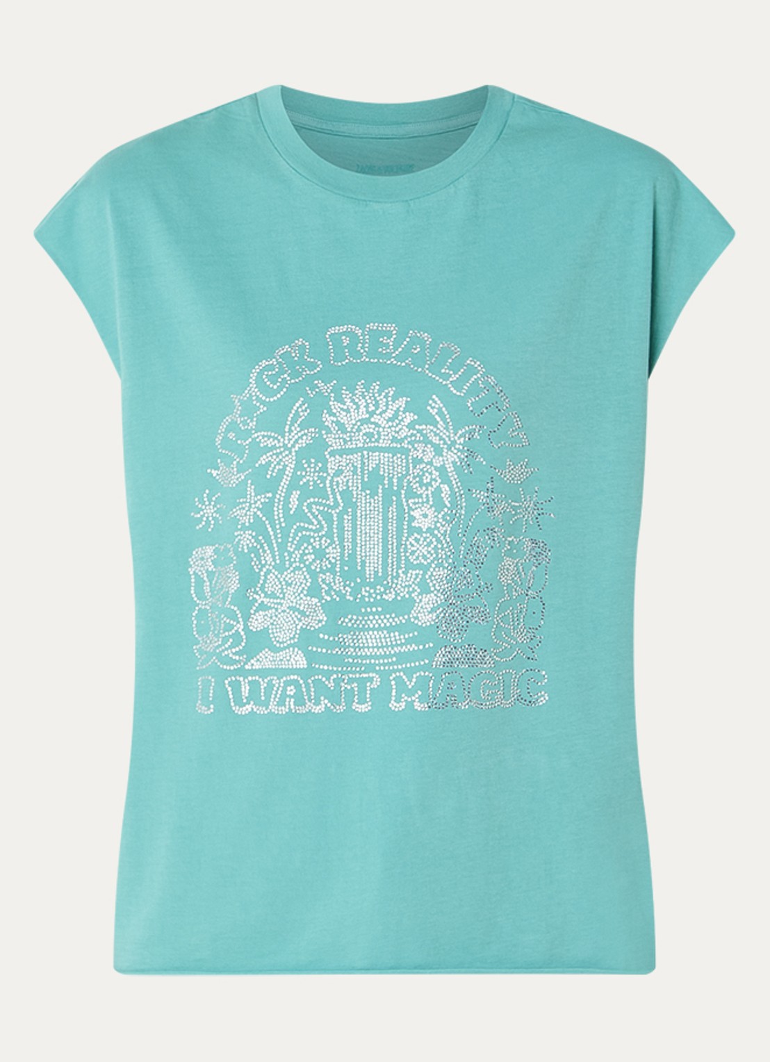 Zadig&Voltaire Cloe Cascade T-shirt met print en strass - voorkant turquoise