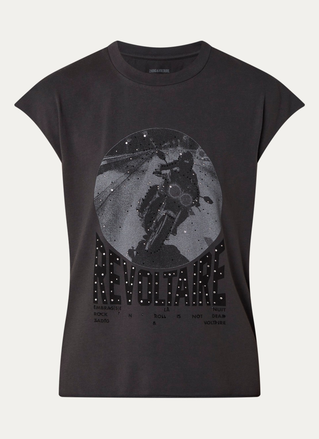 Zadig&Voltaire Cloe mouwloos T-shirt met print en strass - voorkant donkergrijs