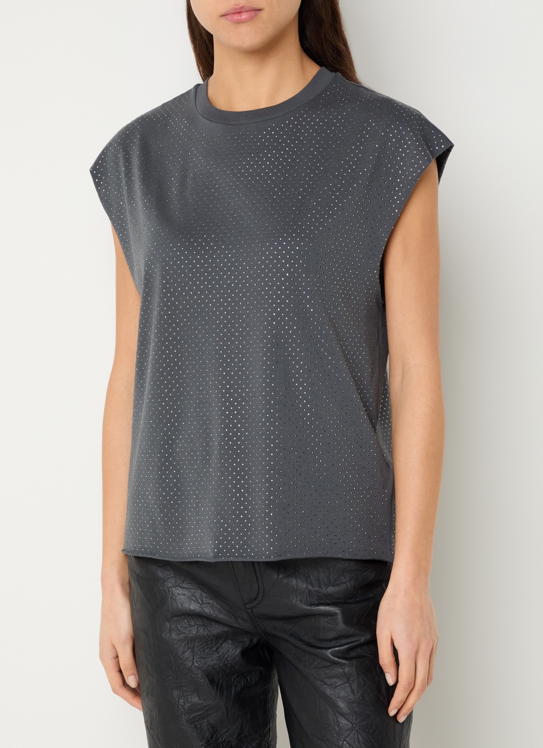 Zadig&Voltaire Cloe mouwloze top met strass - detail middengrijs